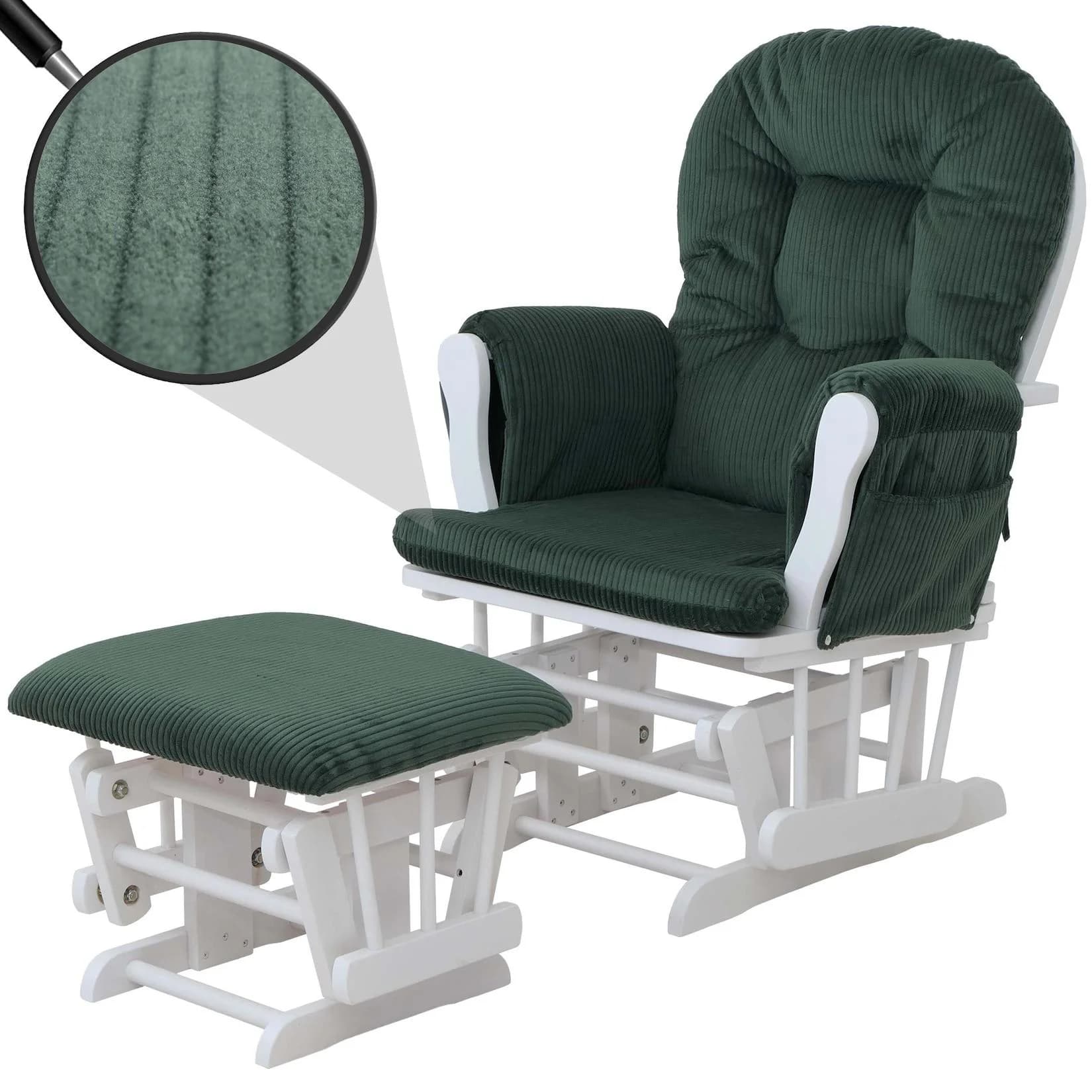 Relaxsessel MCW-C76 Schaukelstuhl mit Hocker Grün Stoff Cord