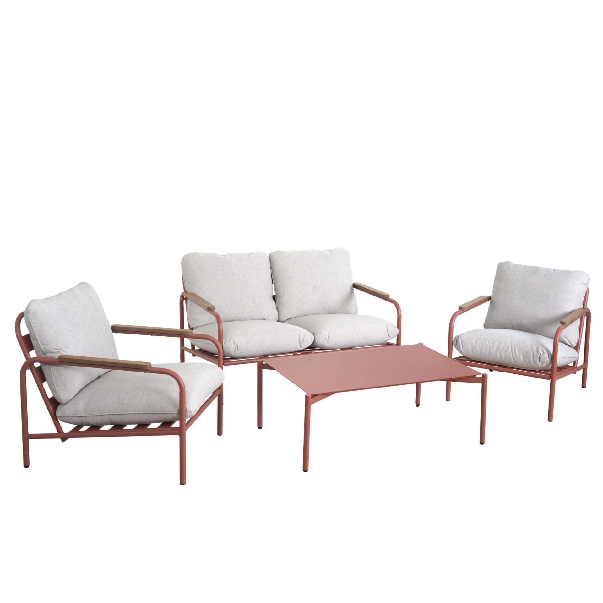 Aluminium-Gartengarnitur MCW-O11 Outdoor 2-Sitzer Sitzbank Sessel Sofa Olefin Terrakotta Polster Beige - Bild 2