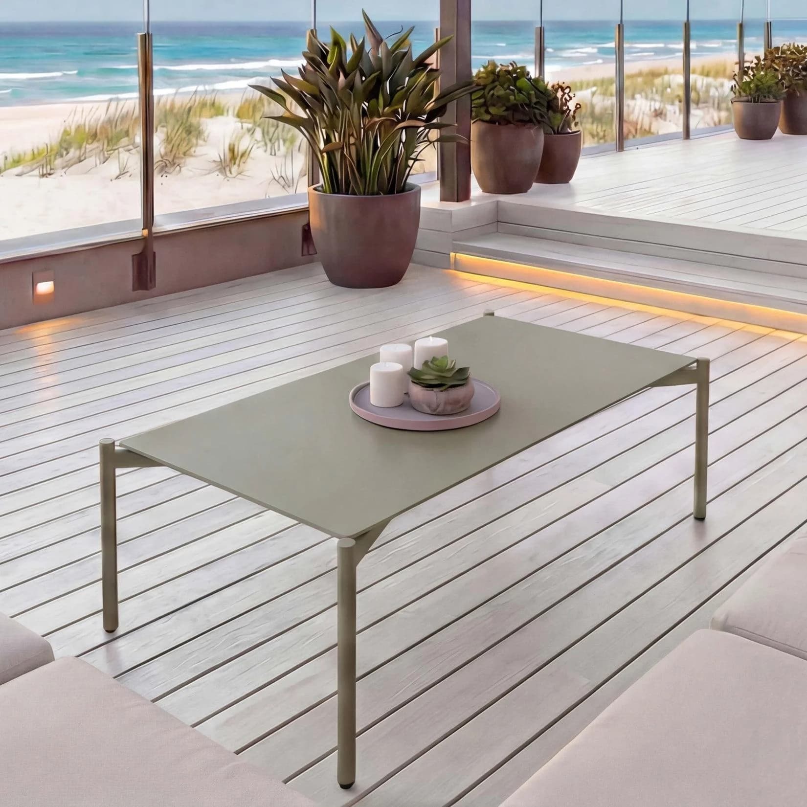 Aluminium Gartentisch MCW-O11 Outdoor Kaffetisch 105x65 cm Hellgrün