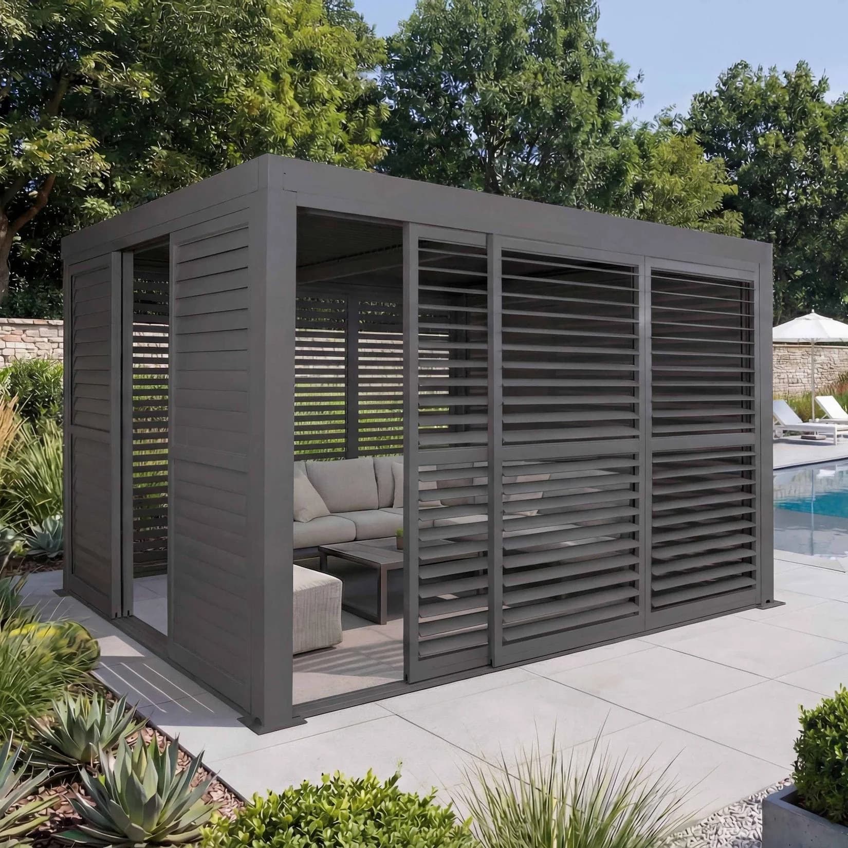 MCW Alu Pergola 3x3m mit Schiebetüren Anthrazit