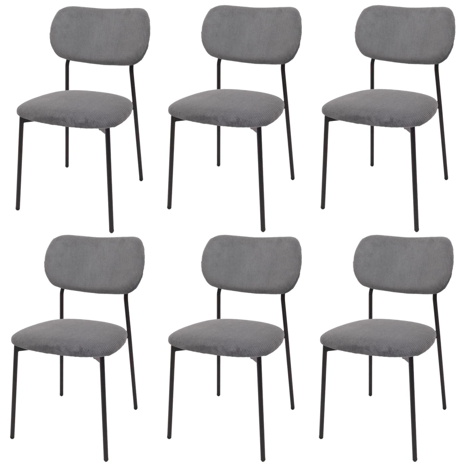 MCW 6er-Set Esszimmerstuhl Dunkelgrau Cord Metall - Bild 2
