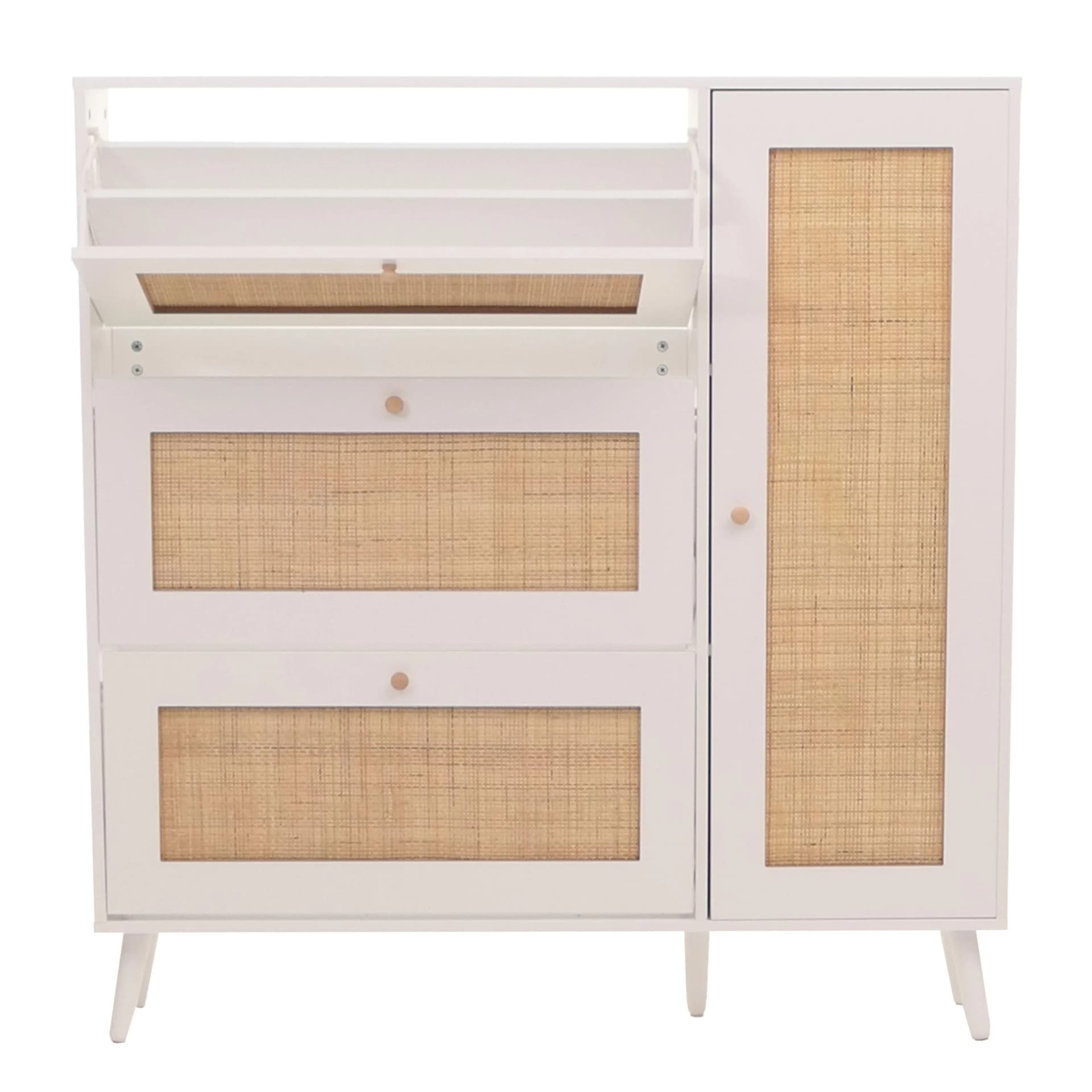 MCW Rattan-Schuhkipper Weiß mit 3 Kippfächern - Bild 2