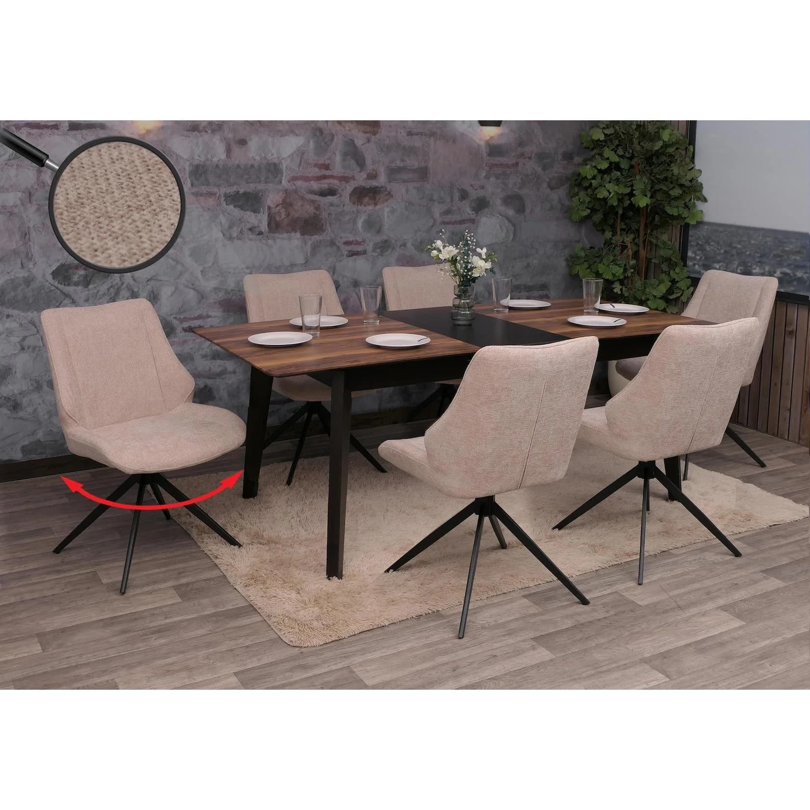 6er-Set Esszimmerstuhl MCW-O48 drehbar Auto-Return beige