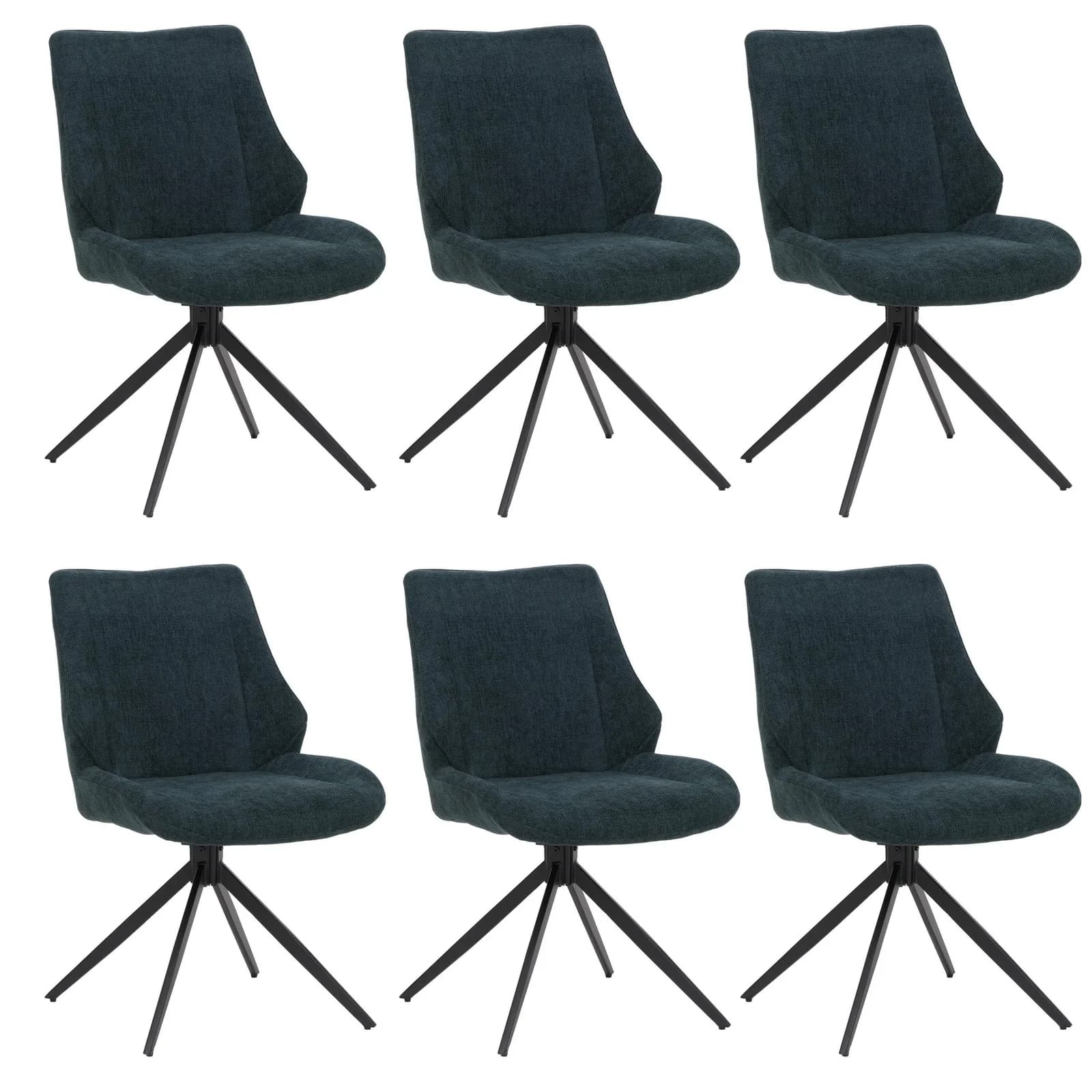 MCW 6er-Set Esszimmerstuhl MCW-O48, Küchenstuhl, drehbar Auto-Return, Stoff/Textil Chenille (320g/m²) Öko-Tex petrol-grün - Bild 2