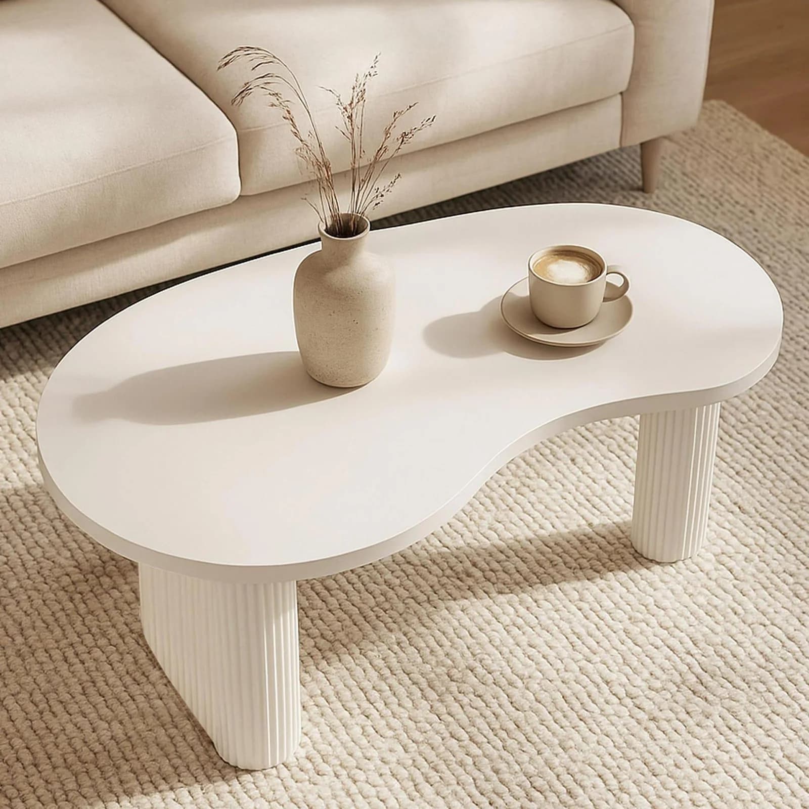 MCW Couchtisch MCW-O29 Weiß Organische Form Melamin-Holz