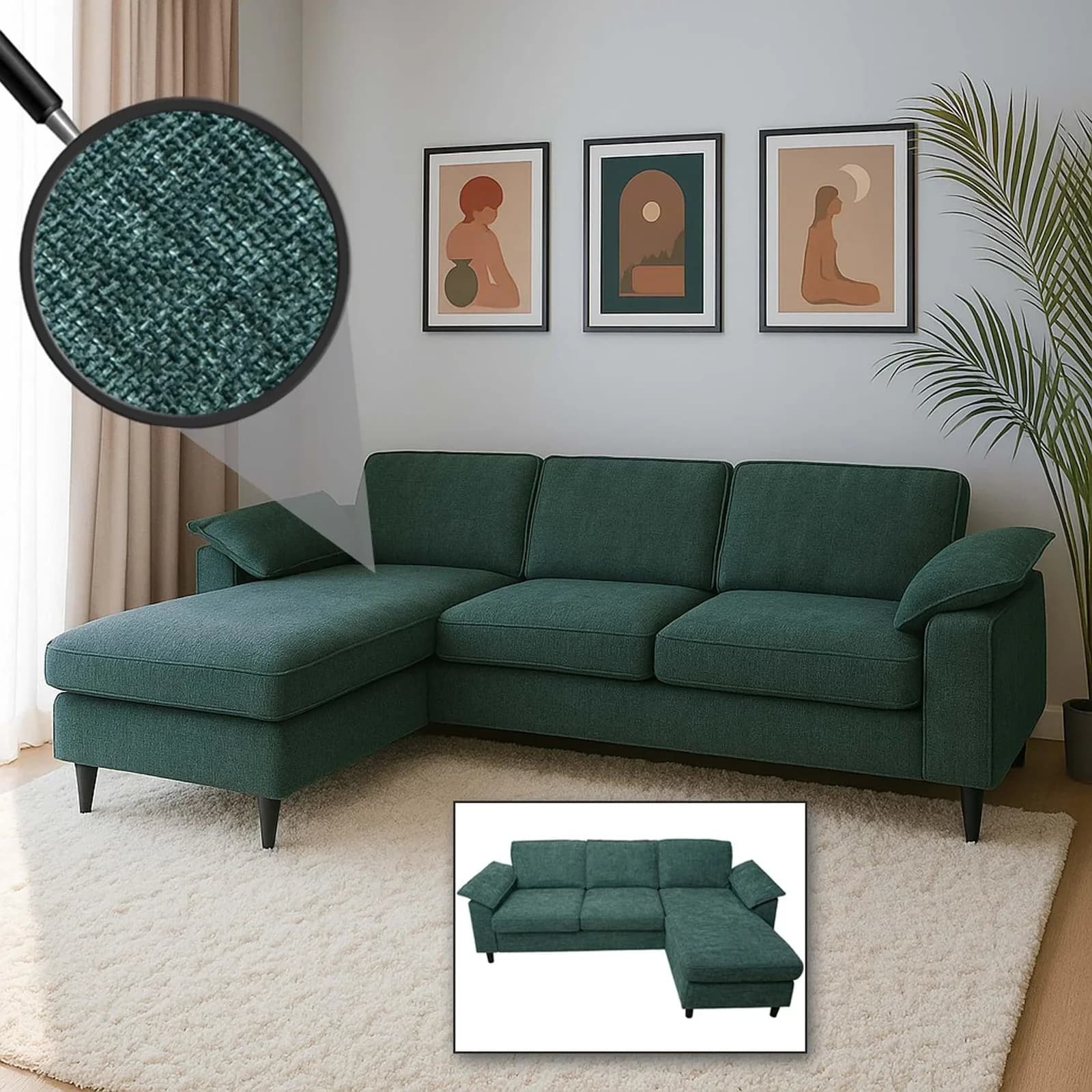 MCW Ecksofa L-Form Grau-Grün mit Liegefläche