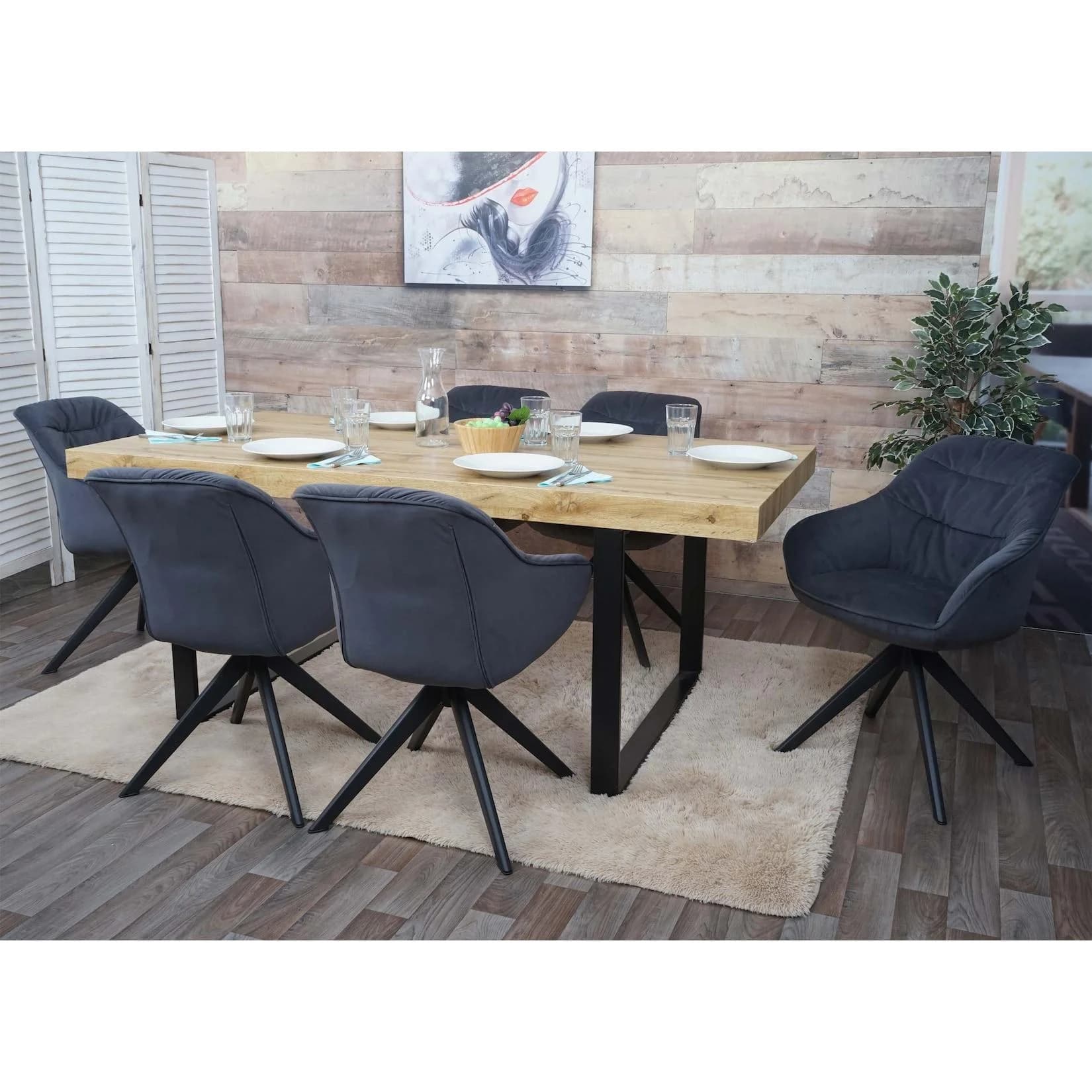 MCW 6er-Set Esszimmerstuhl Grau mit Armlehne drehbar Metall