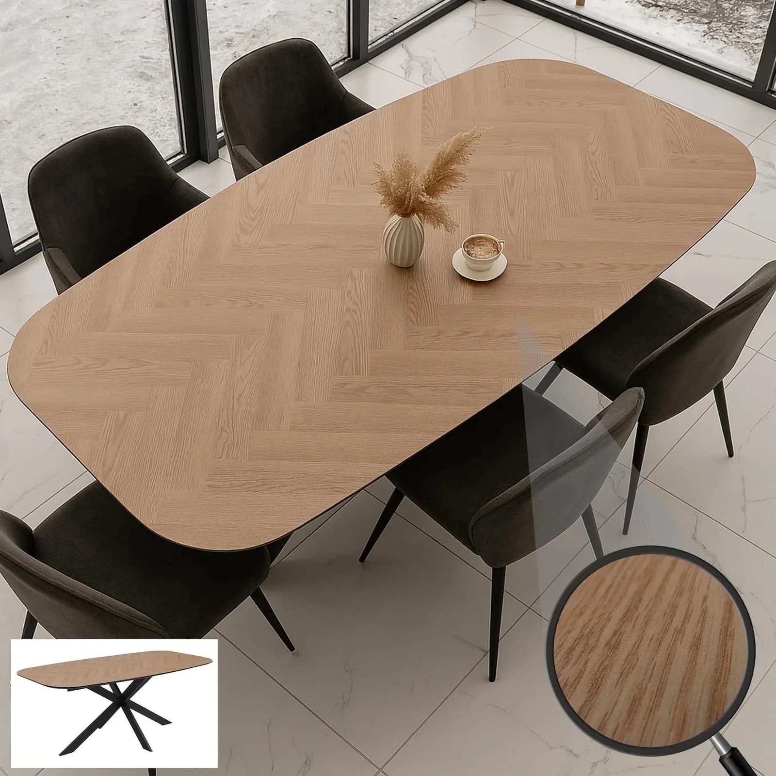 MCW Esstisch 200x100cm MDF Metall Helle Eiche-Optik