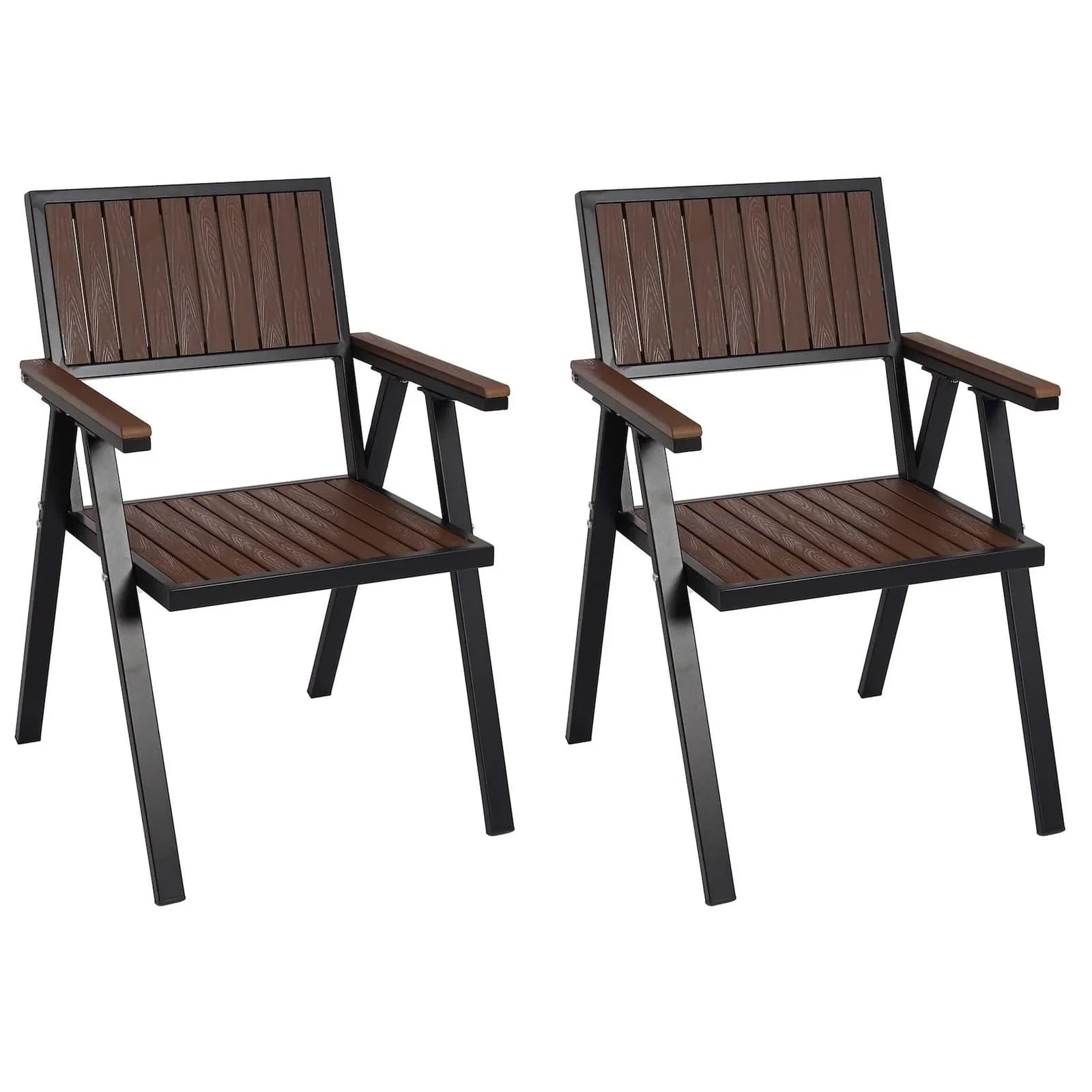 MCW 2er-Set Gartenstuhl Balkonstuhl Aluminium Holzoptik Schwarz/Dunkelbraun