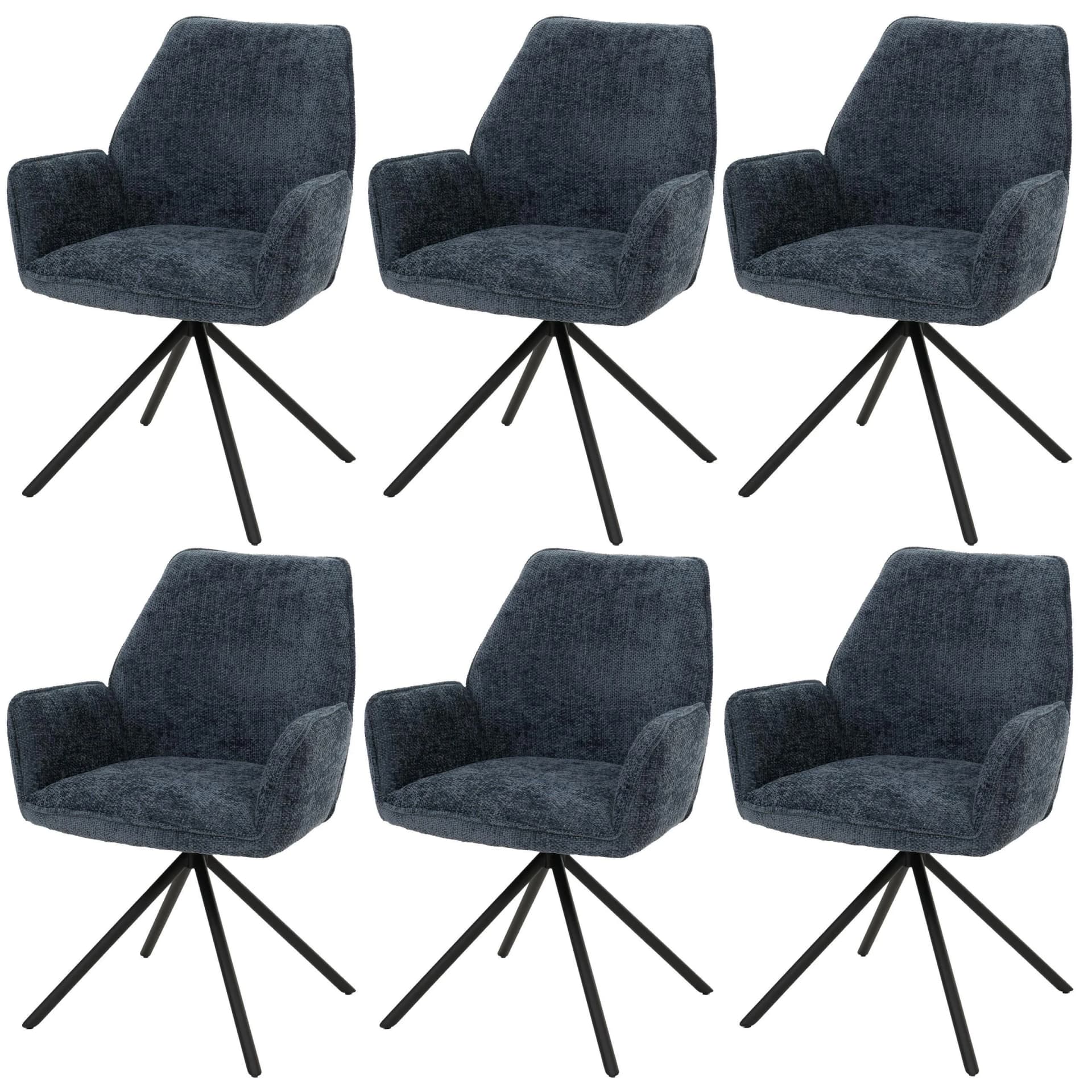 MCW 6er-Set Esszimmerstuhl mit Armlehne Dunkelblau Chenille - Bild 2