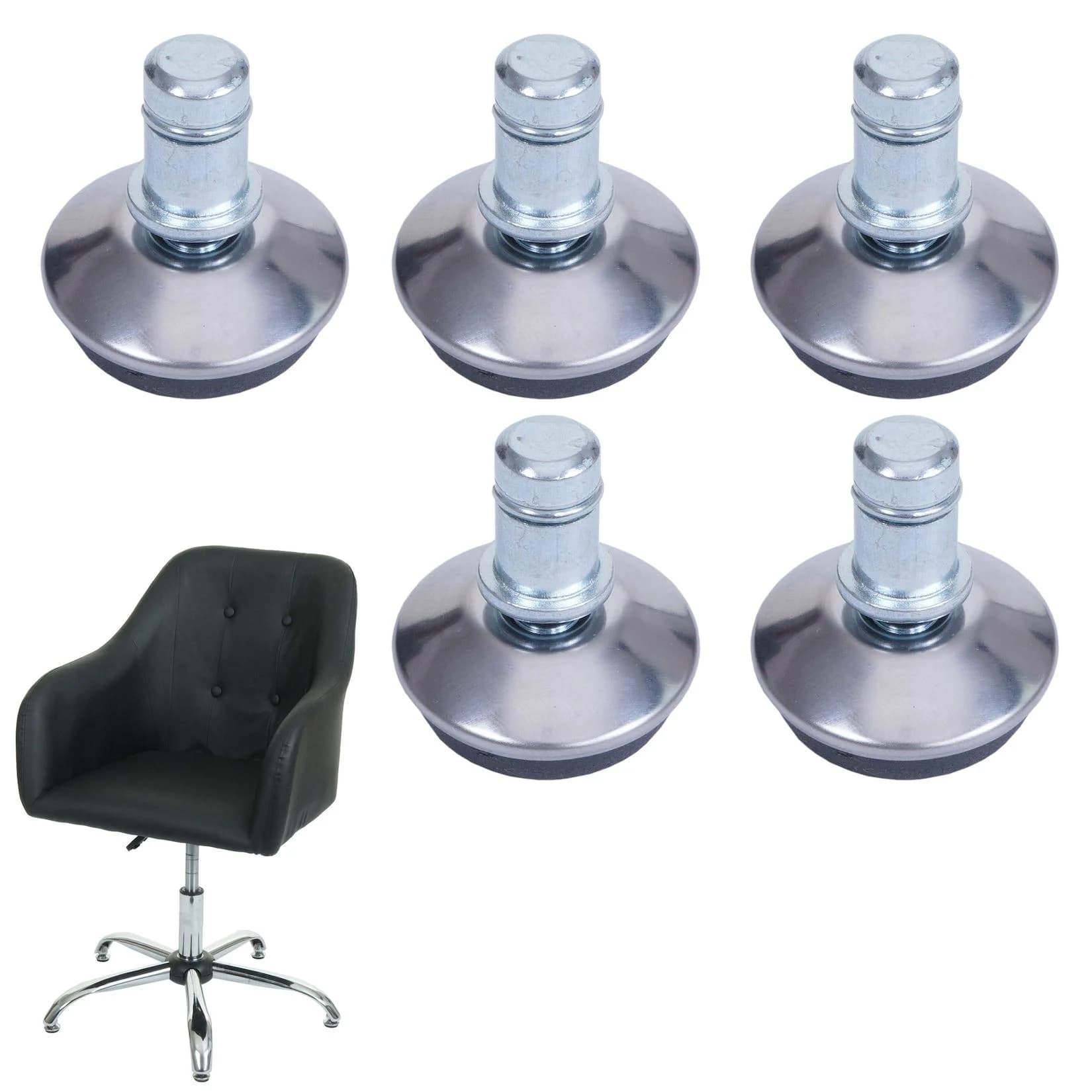5er-Set Bodengleiter MCW-K74 statt Rollen - fester Stand für Bürostuhl/Esszimmerstuhl, Ø 11mm Silber