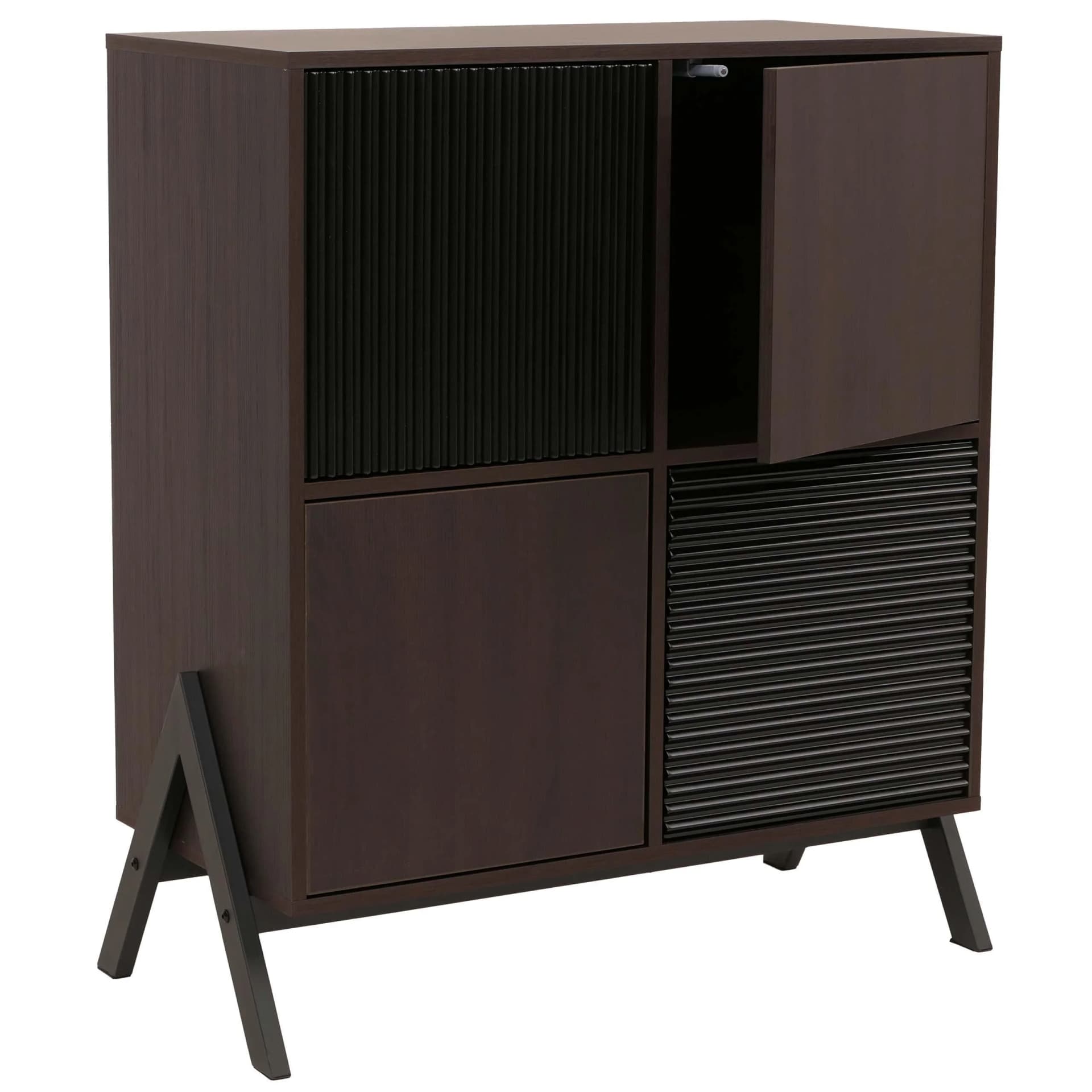 Kommode MCW-O40 Schrank Sideboard Highboard MDF Metall Melamin Walnuss-Optik - Bild 2