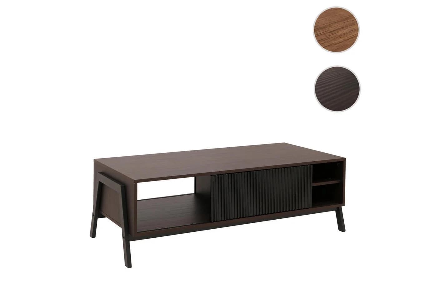 Couchtisch MCW-O40 Wohnzimmertisch Sofatisch Staufächer Schiebetür MDF Metall Melamin Walnuss-Optik - Bild 4