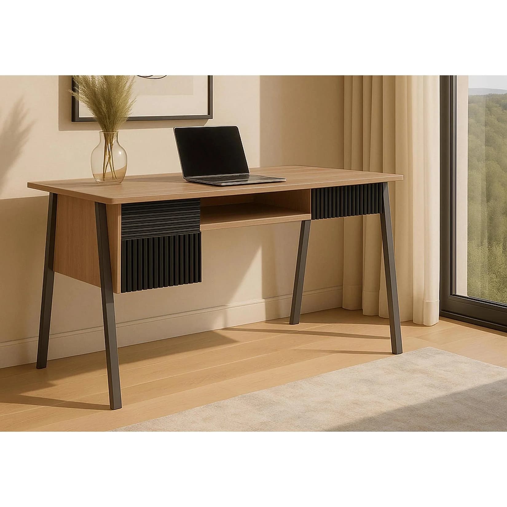 Schreibtisch MCW-O40 Bürotisch Computertisch MDF Metall Melamin 78x120x60cm Natur