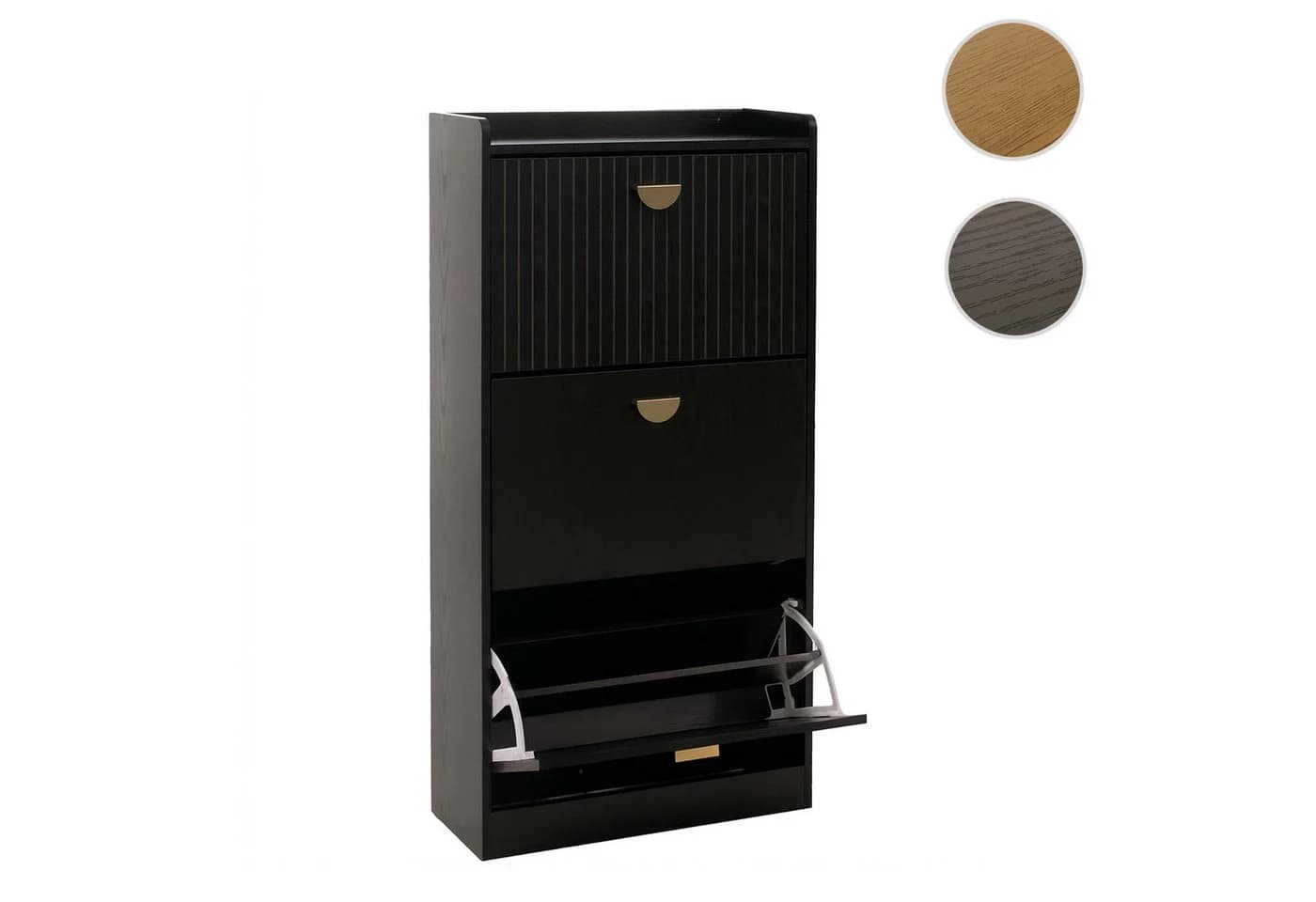 Schuhschrank MCW-O39 Schuhkipper Schuhregal 3 Klappen Klappfächer MDF Melamin Metall Holzoptik Schwarz - Bild 4