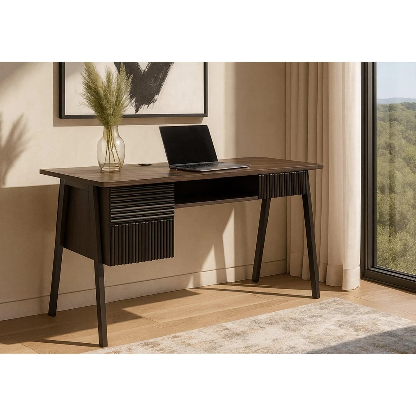 Schreibtisch MCW-O40 Bürotisch Computertisch MDF Metall Melamin Walnuss-Optik