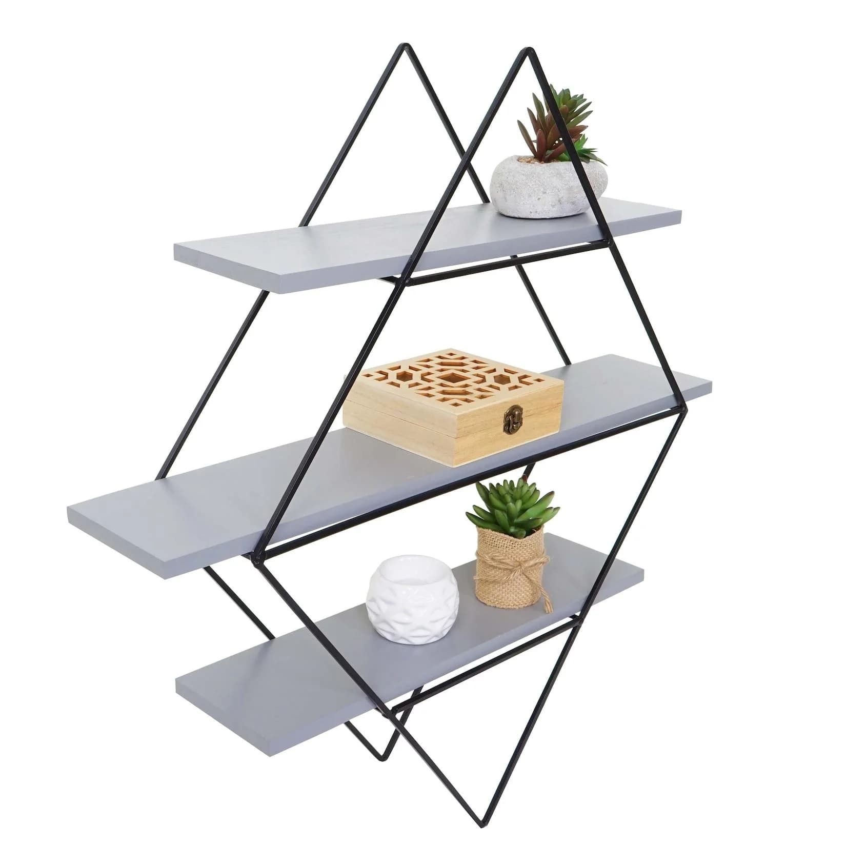 MCW Wandregal MCW-A80 Industriedesign Grau-Blau Echtholz