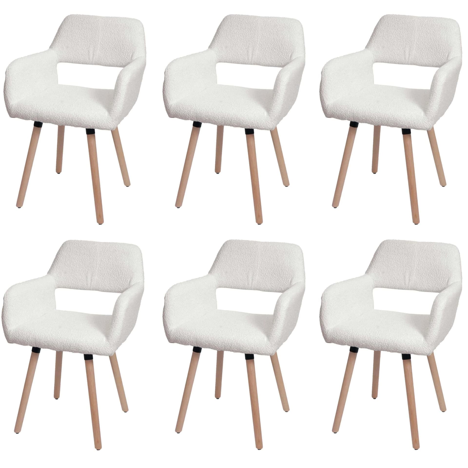 MCW 6er-Set Esszimmerstuhl Creme Holz Stoff Bouclé - Bild 2