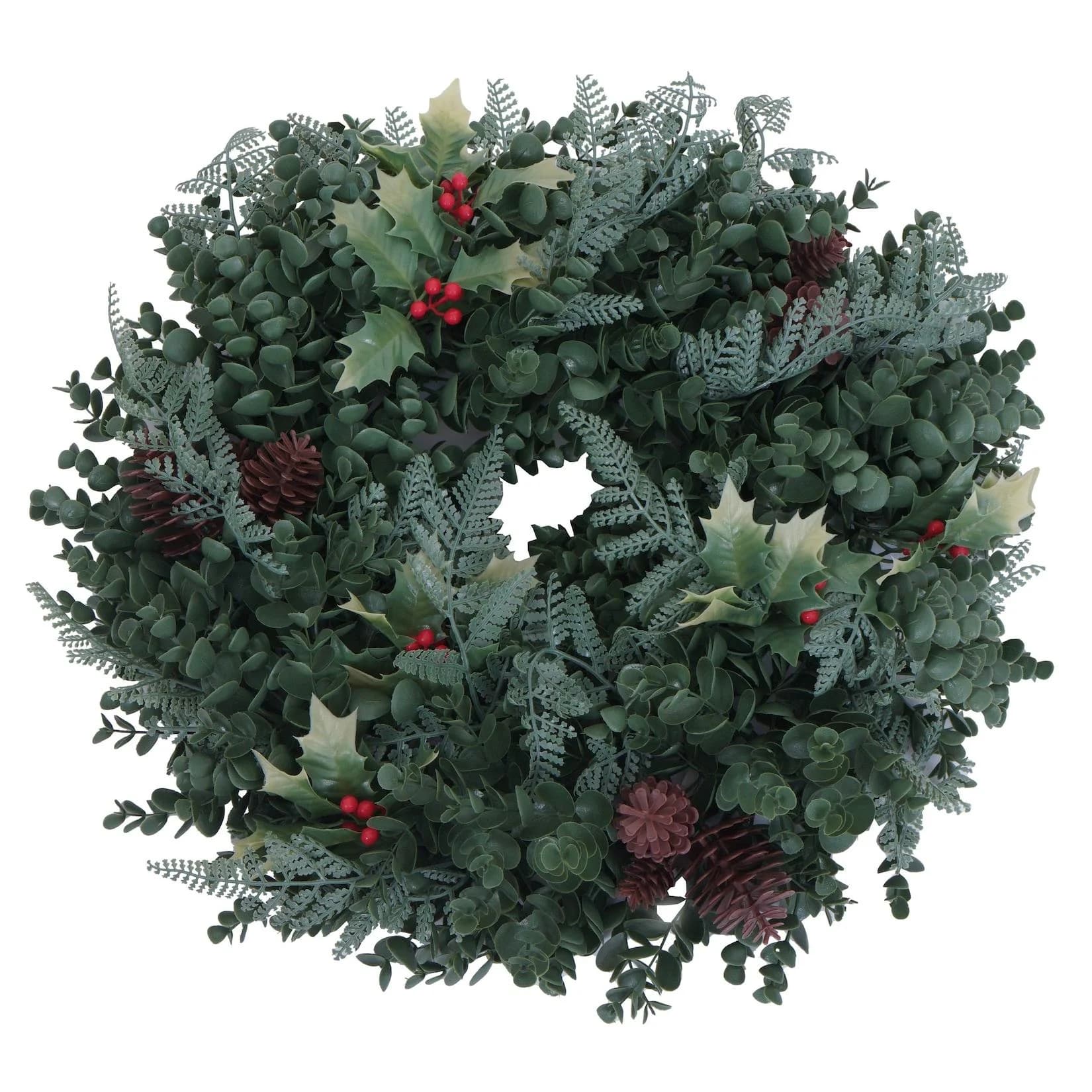 Künstlicher Kranz MCW-O98 Türkranz Tischkranz Grün mit Roten Beeren