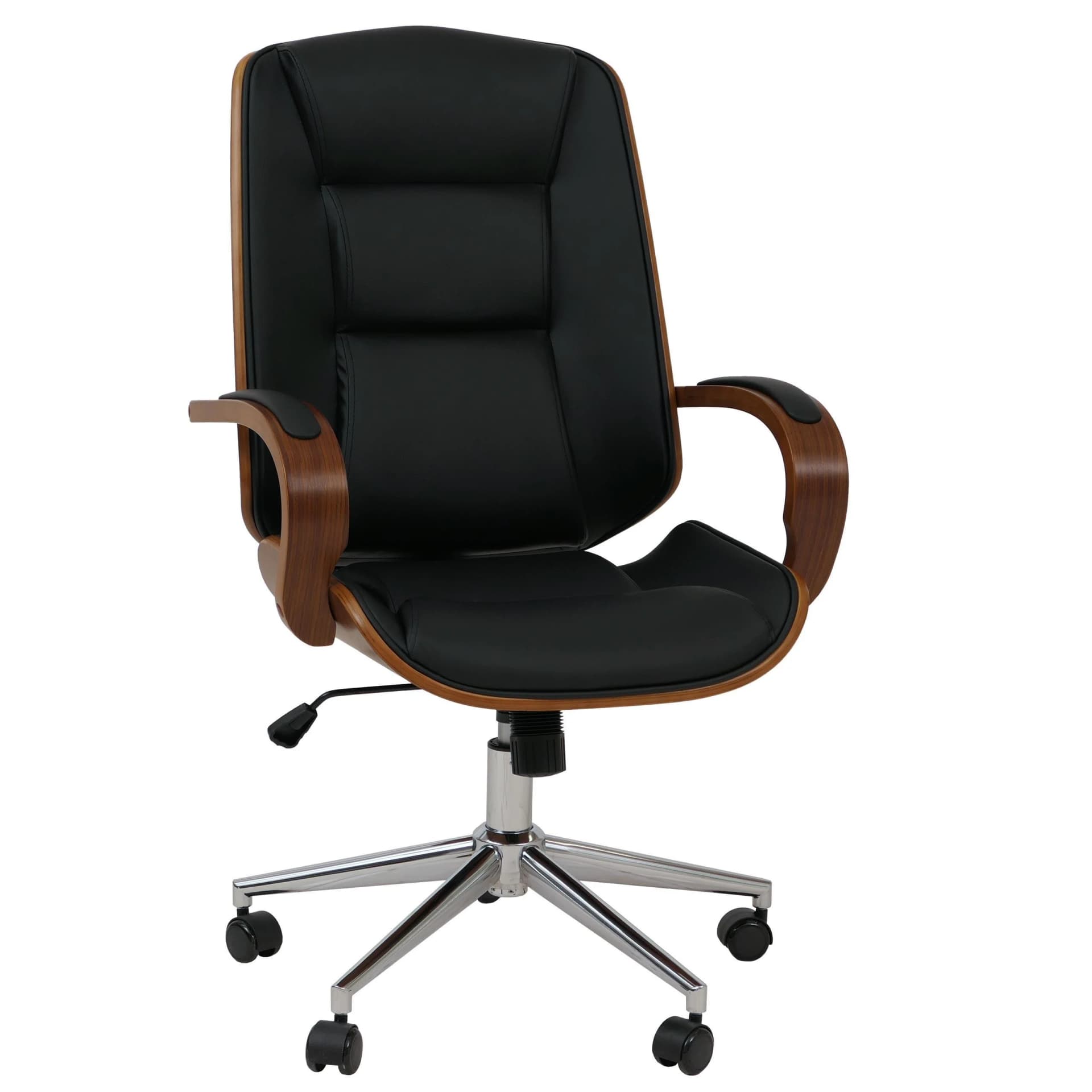 Bürostuhl MCW-O83 Drehstuhl Chefsessel Kunstleder Bugholz MVG-zertifiziert Walnuss-Optik Schwarz - Bild 2