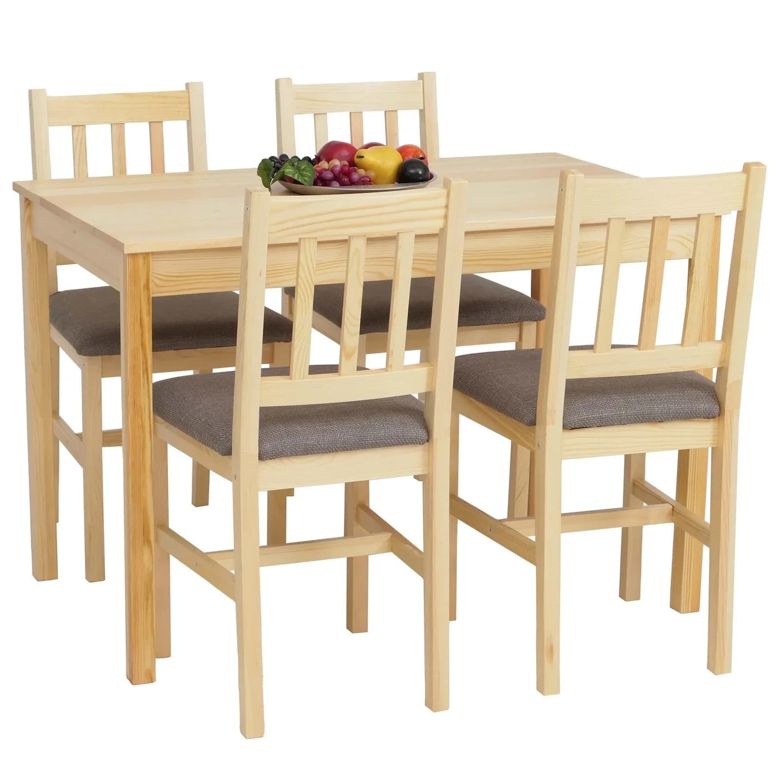 MCW Sitzgruppe MCW-F77-SMP 5-tlg. Esszimmer-Set Massivholz Kiefer Stoff Landhaus Natur/Grau