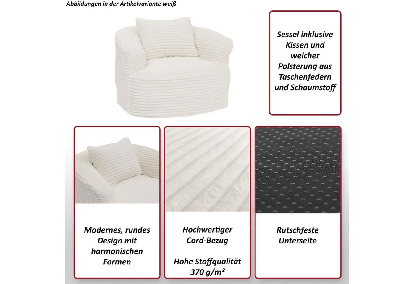 Sessel MCW-P18 Loungesessel Relaxsessel Polstersessel Cocktailsessel Stoff Cord Dunkelgrau - Bild 5
