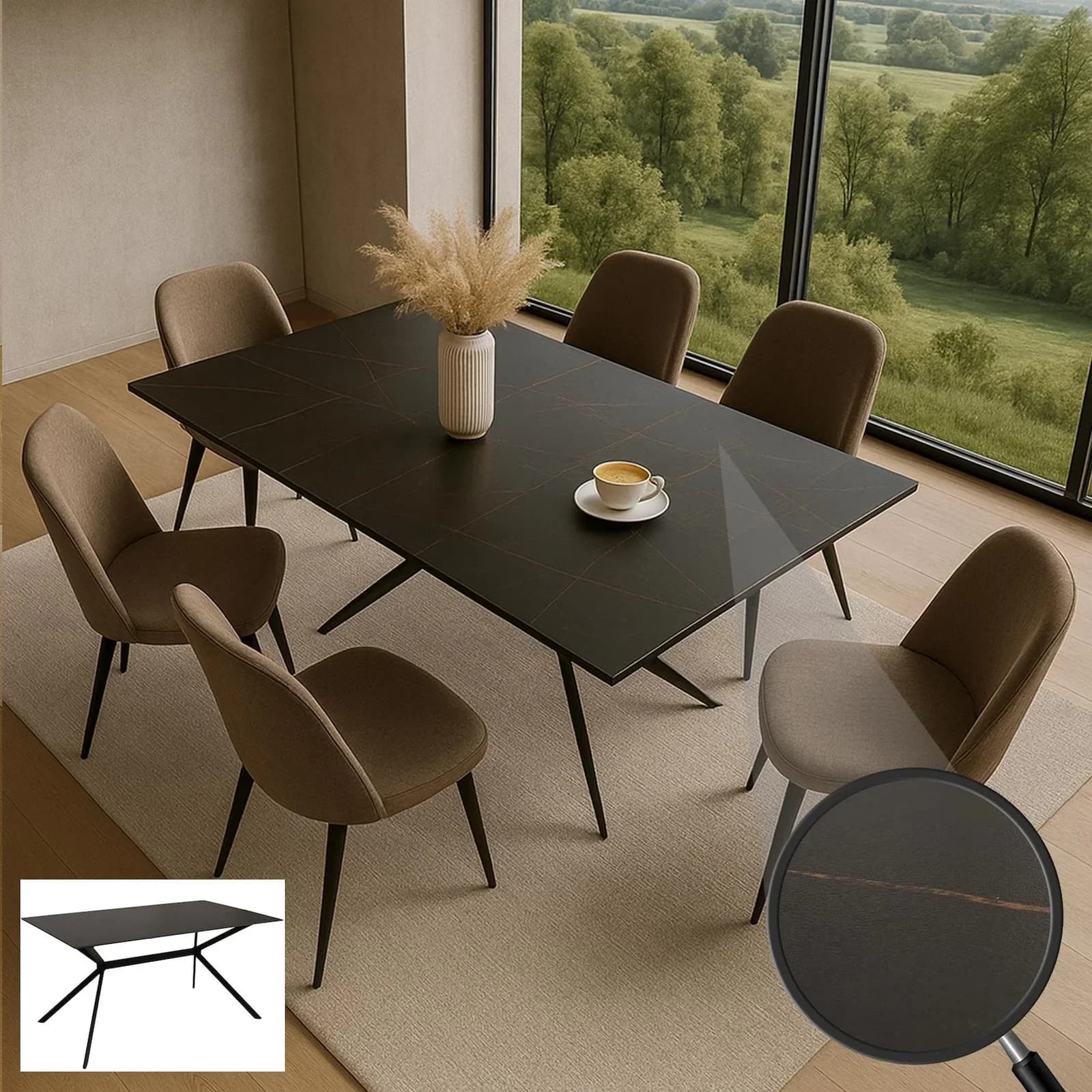 Esszimmertisch MCW-O58 Sinterstein Metall Marmor-Optik Schwarz-Gold