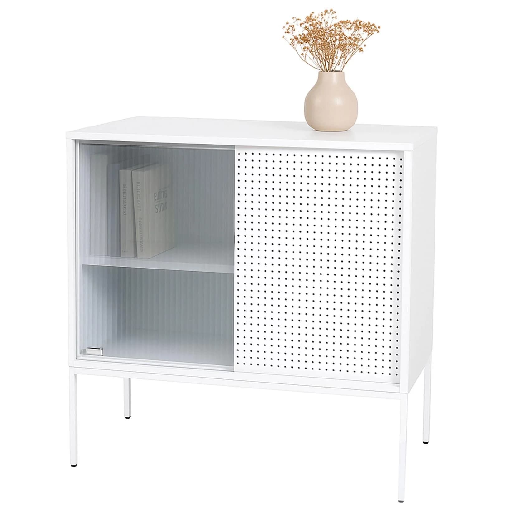 Kommode MCW-O90 Schiebetüren Weiß Industrial