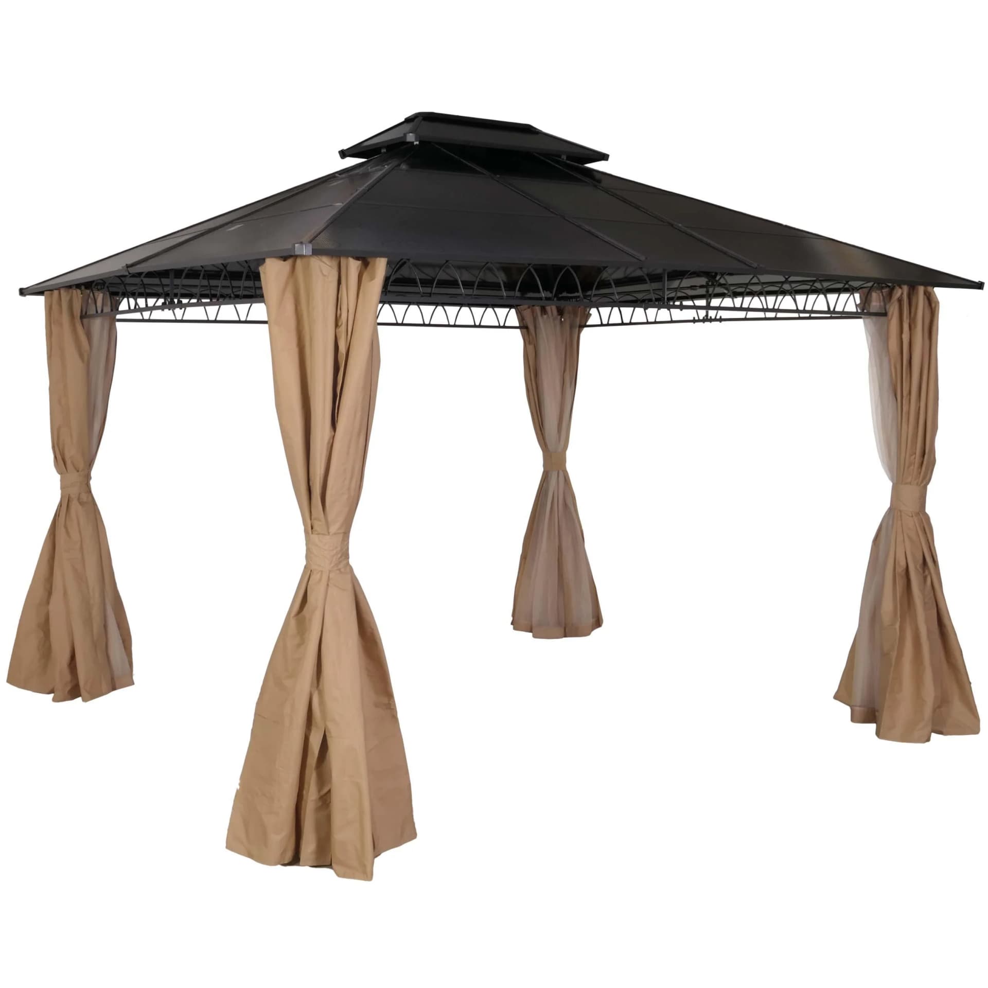 Hardtop Pergola MCW-M81 Pavillon Aluminium Dachstreben 7cm Stahlgestell Seitenwand Moskitonetz 3,6x3m Creme - Bild 2