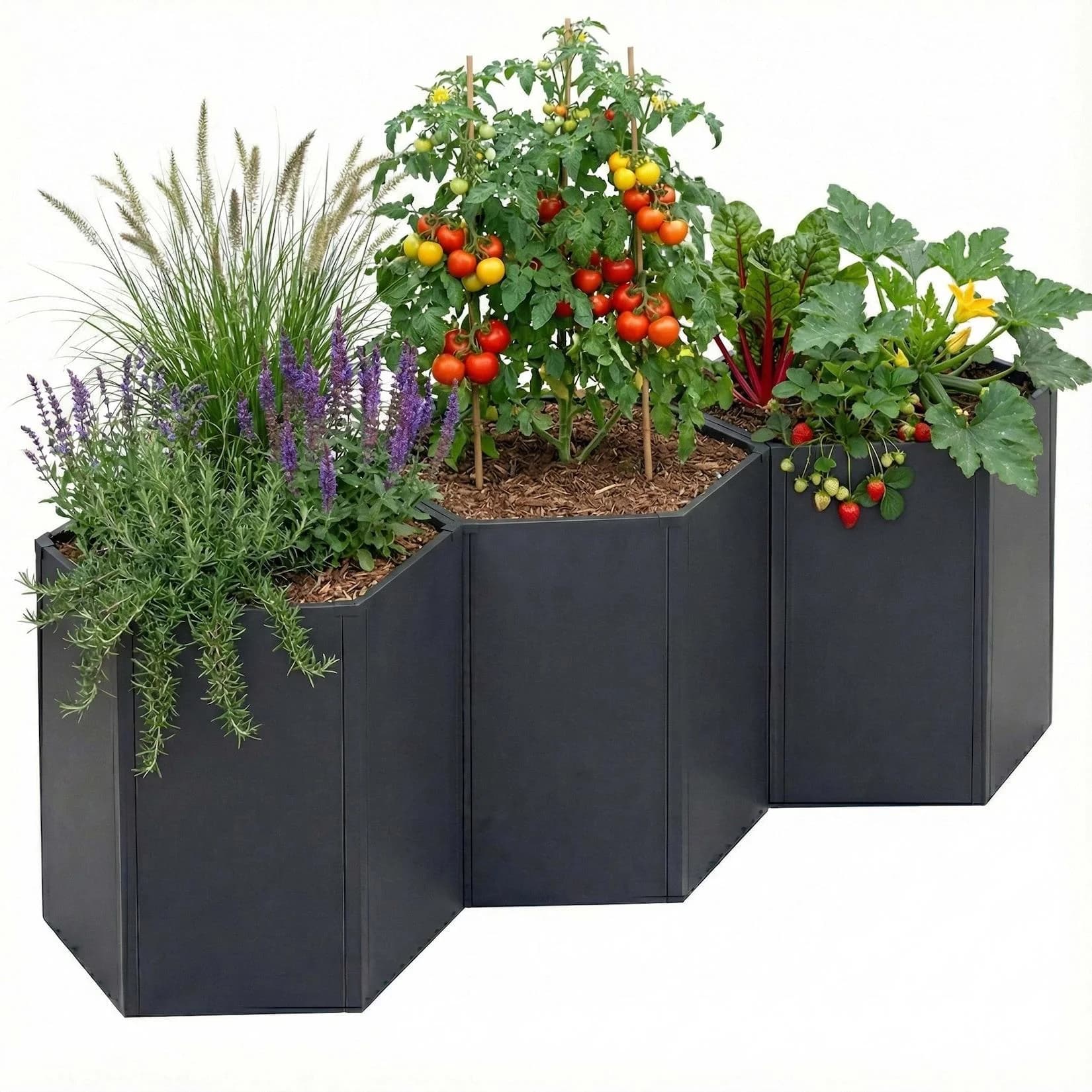 MCW 3er-Set Hochbeet Metall Anthrazit Sechseckig
