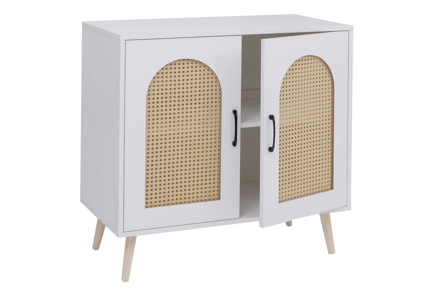 Kommode MCW-P51 Schrank mit Türen Anrichte Staufächer Poly-Rattan MDF Melamin - Bild 2