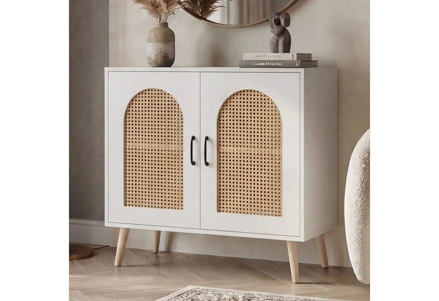 Kommode MCW-P51 Schrank mit Türen Anrichte Staufächer Poly-Rattan MDF Melamin - Bild 3