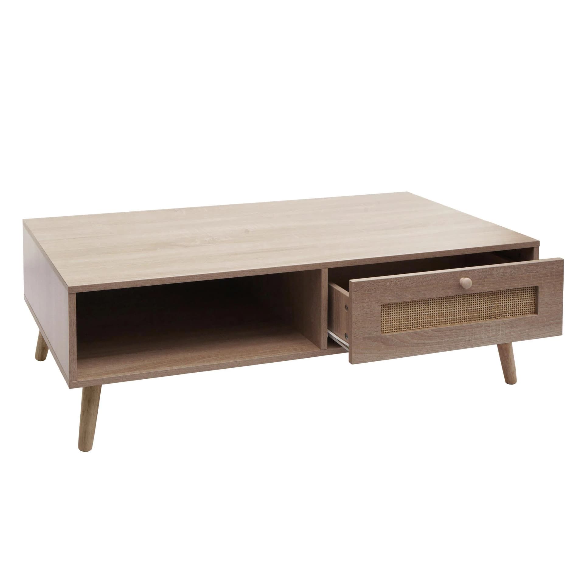 MCW Couchtisch MCW-M39 mit Kubu-Rattan Schublade Eiche-Optik - Bild 2