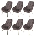 MCW 6er-Set Esszimmerstuhl mit Armlehne Samt hellbraun Metall Bild 2