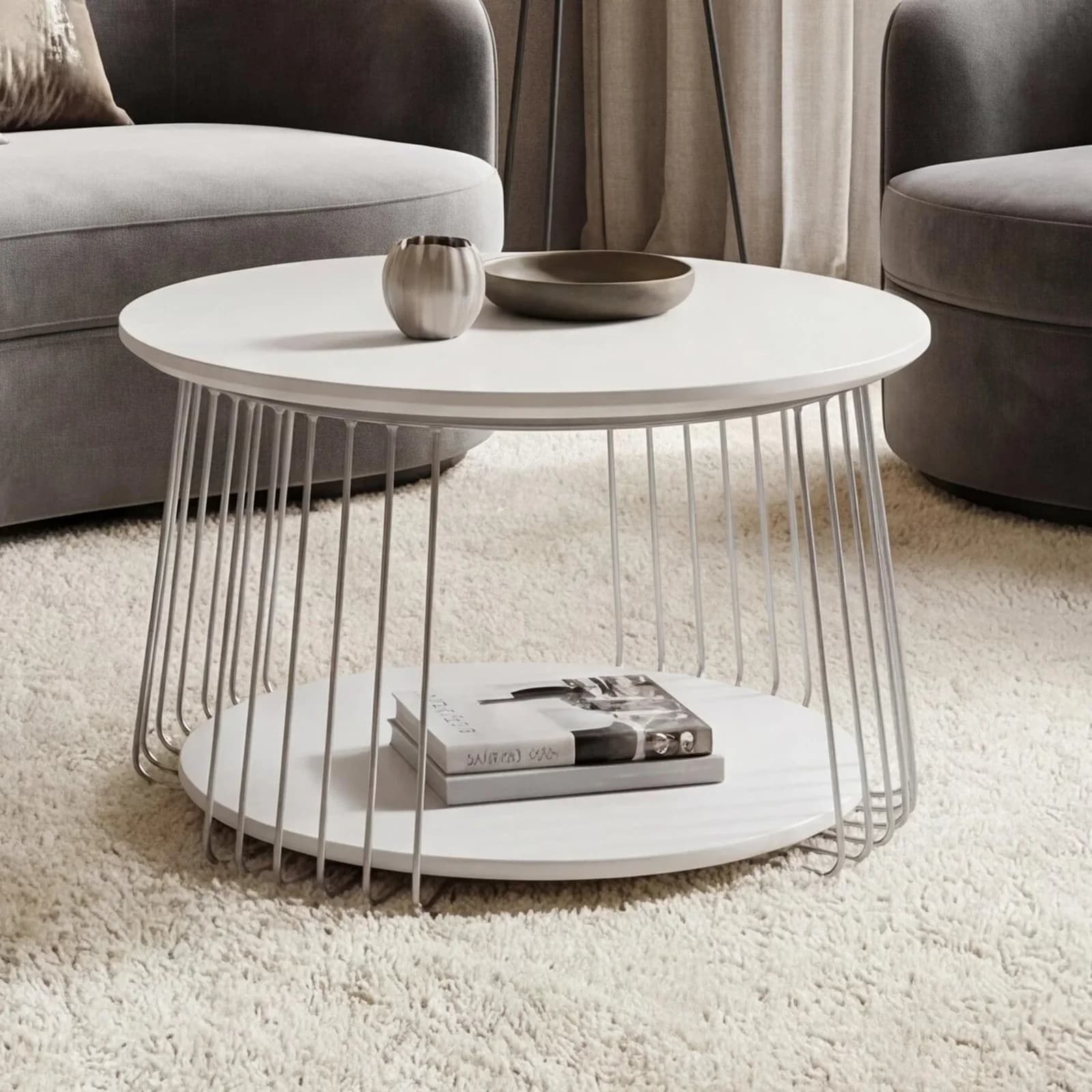 MCA Couchtisch MCW-P60 Beistelltisch Kaffeetisch Loungetisch Metall MDF rund