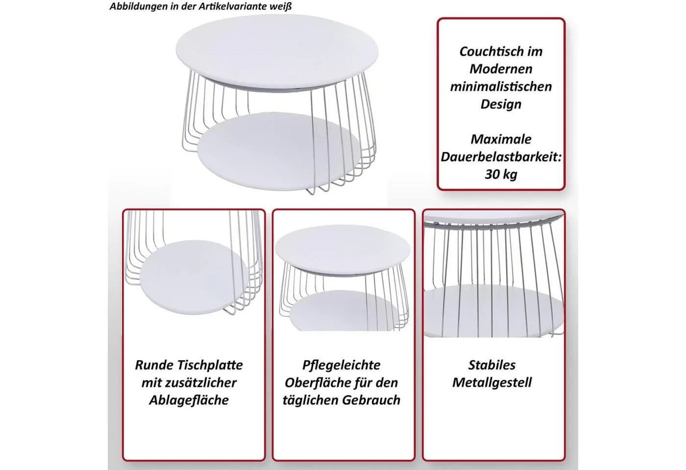 MCA Couchtisch MCW-P60 Beistelltisch Kaffeetisch Loungetisch Metall MDF rund - Bild 5