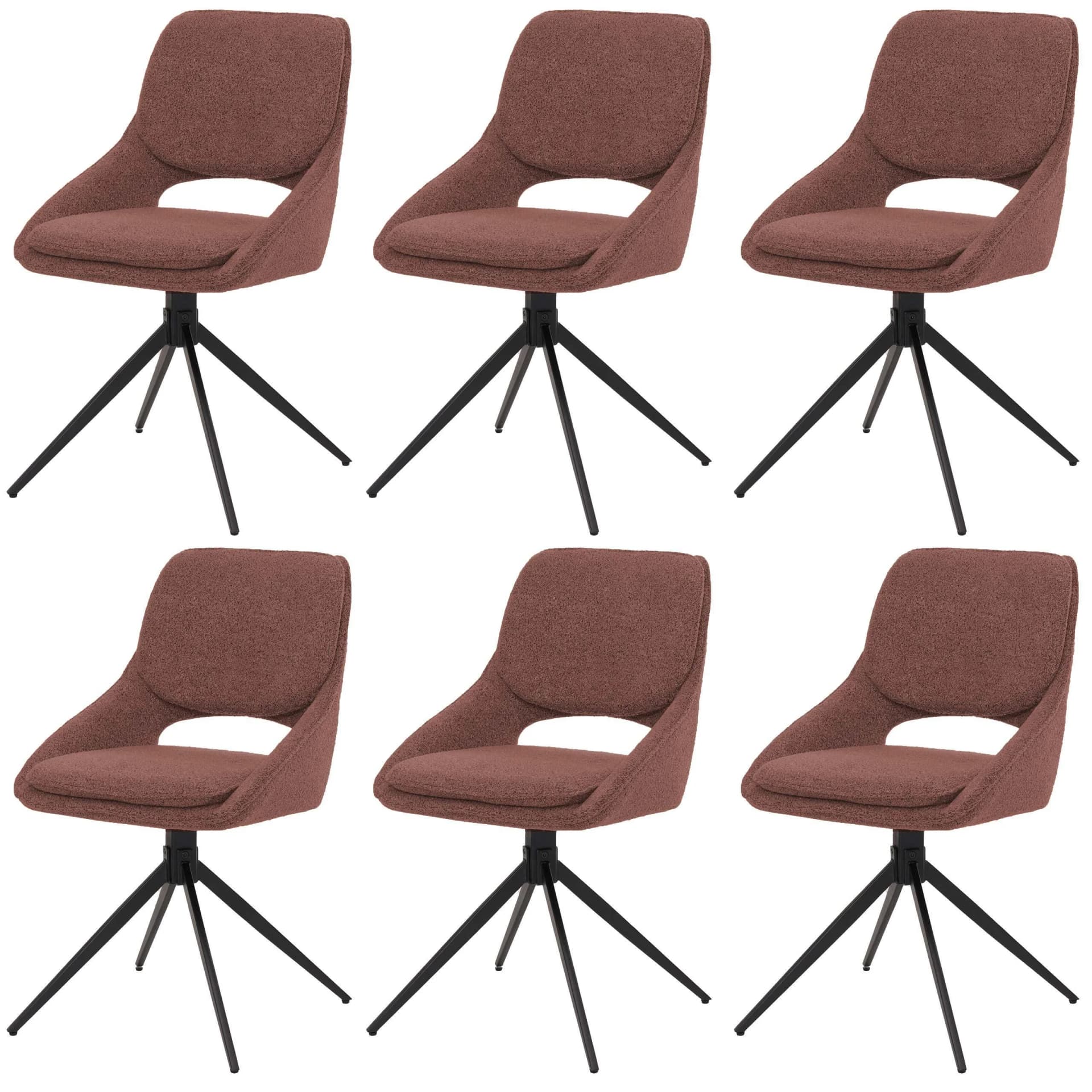 MCW 6er-Set Esszimmerstuhl Braun Stoff Boucle Auto-Return - Bild 2