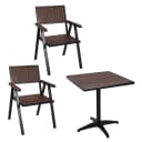 MCW 2er-Set Gartenstuhl+Gartentisch Alu-Holzoptik Schwarz/Dunkelbraun Bild 2