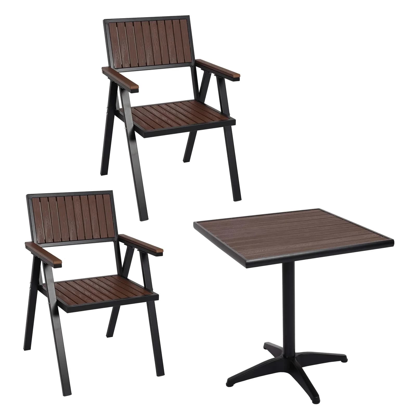 MCW 2er-Set Gartenstuhl+Gartentisch Alu-Holzoptik Schwarz/Dunkelbraun - Bild 2