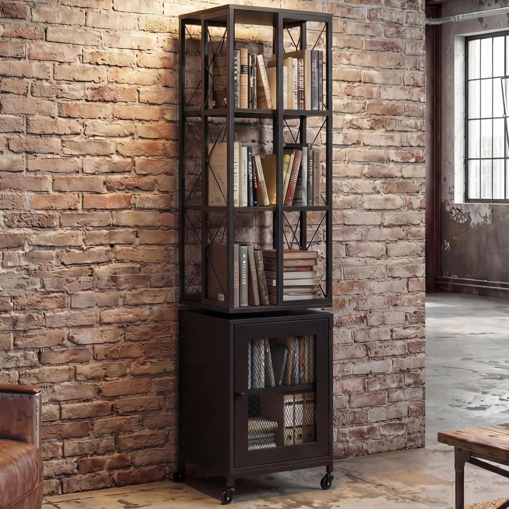 MCW Bücherregal MCW-P13 Drehregal Schwarz Metall Industrial