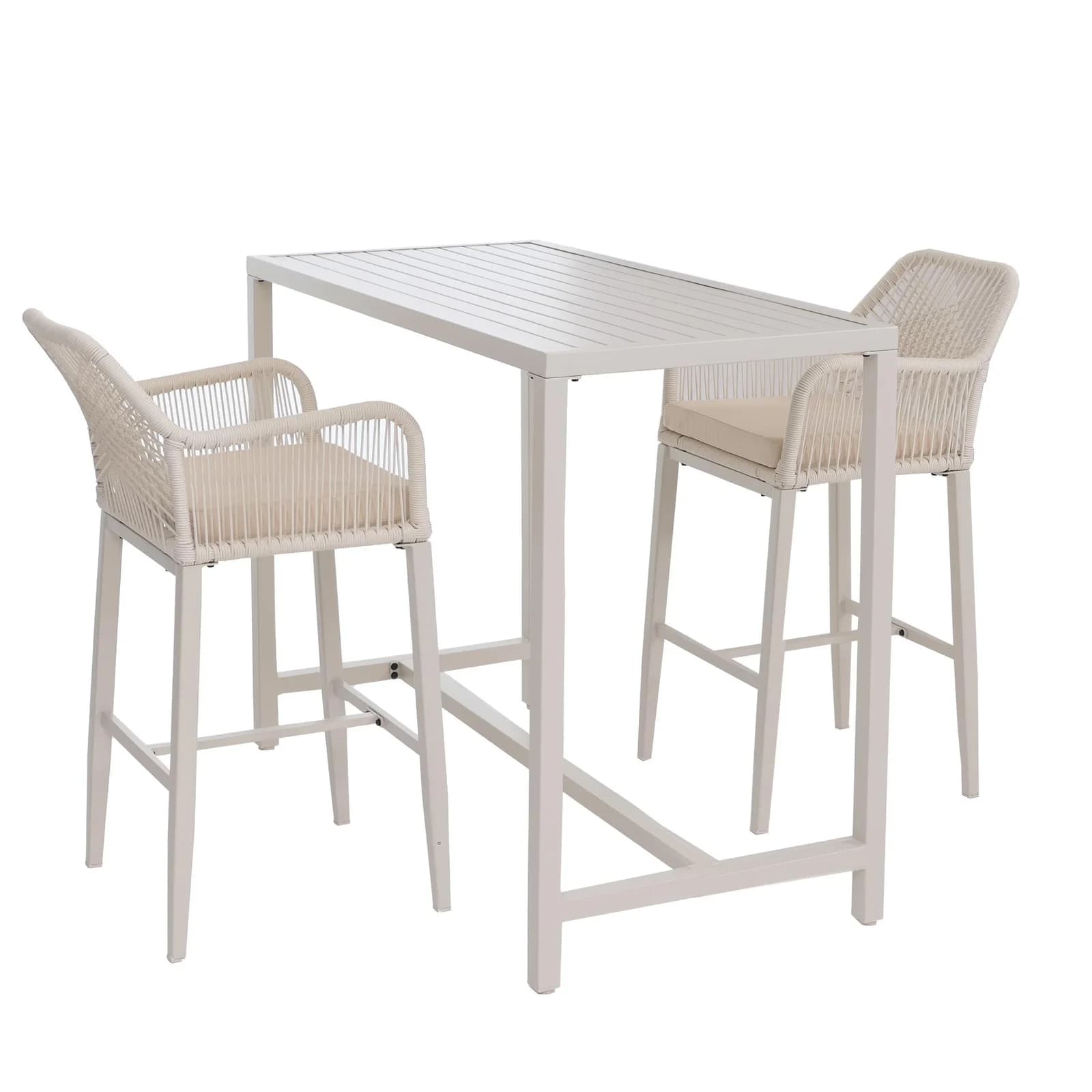 MCW Bartisch Set mit 2x Barhocker Outdoor Seilgeflecht creme - Bild 2