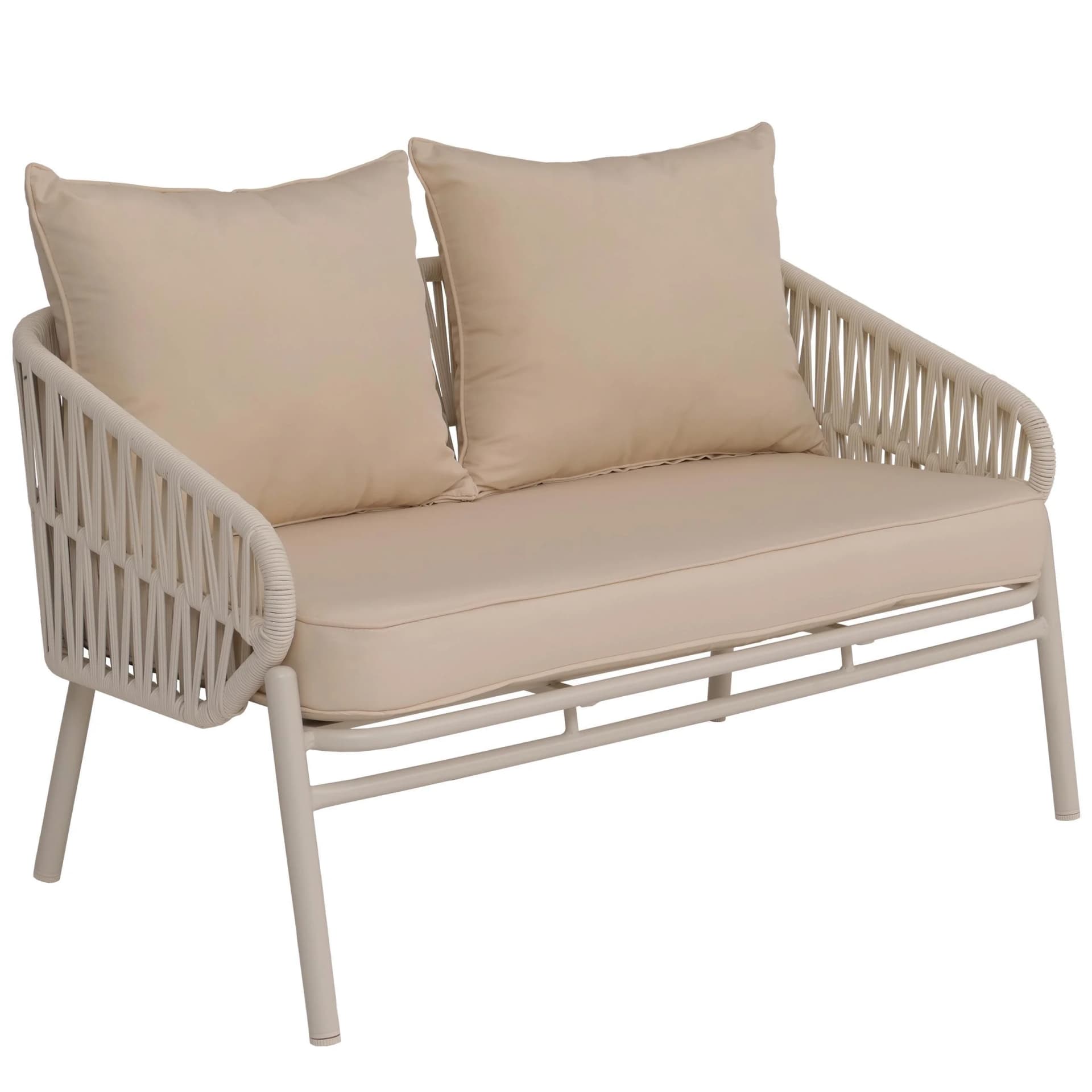 Aluminium Gartenbank MCW-P90 Outdoor Seilgeflecht Creme - Bild 2