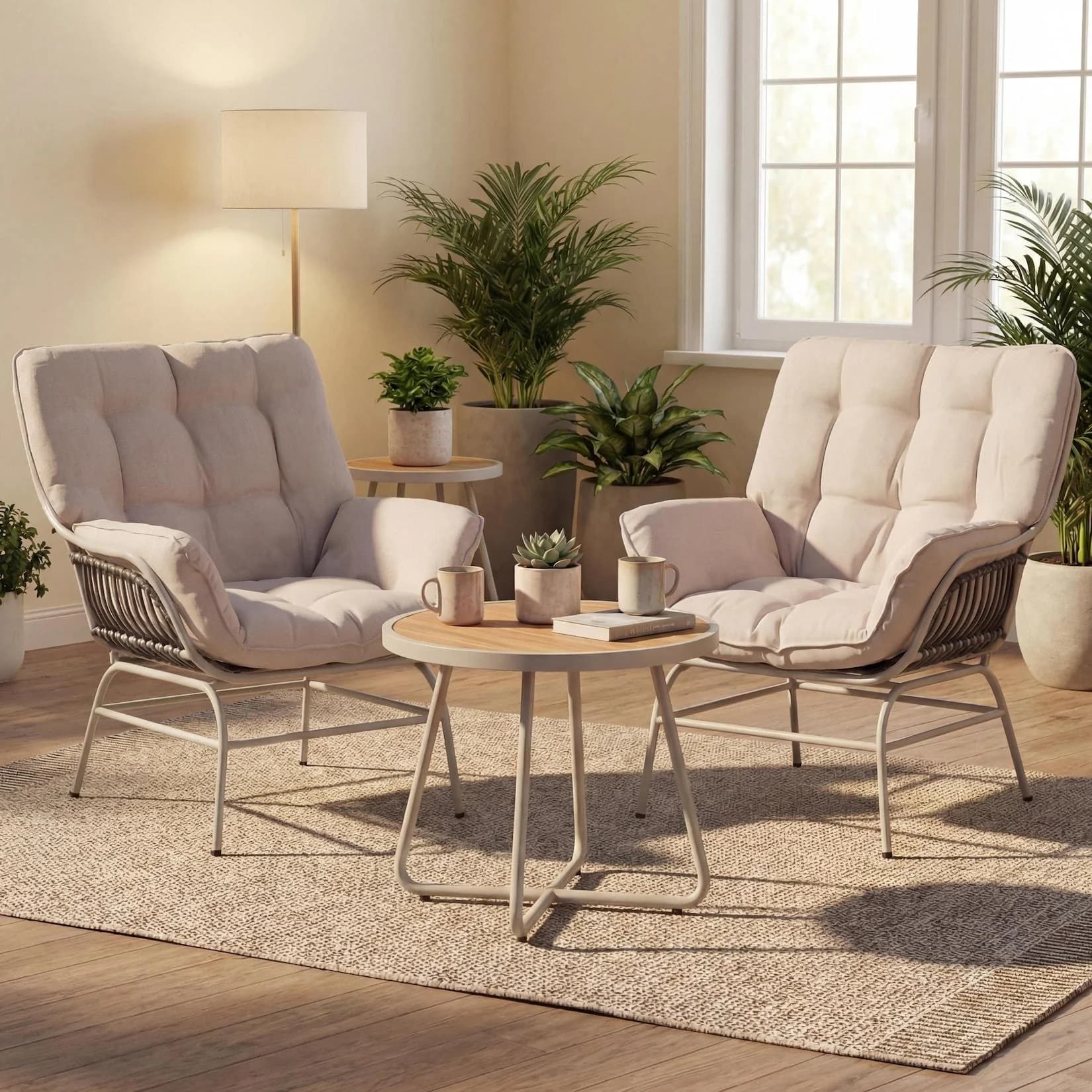 MCW Loungesessel Relaxstuhl Stoff Poly-Rattan Metall