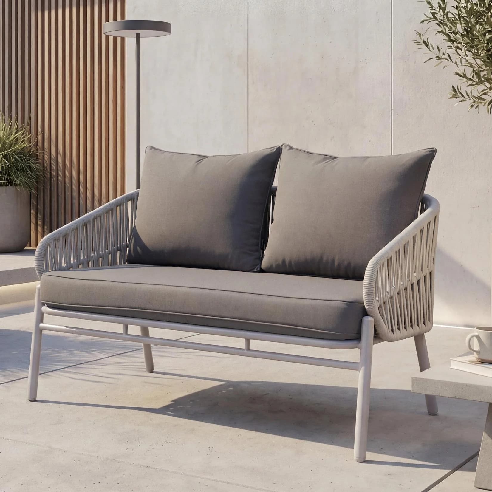 Aluminium Gartenbank MCW-P90 Outdoor Sitzbank hellgrau