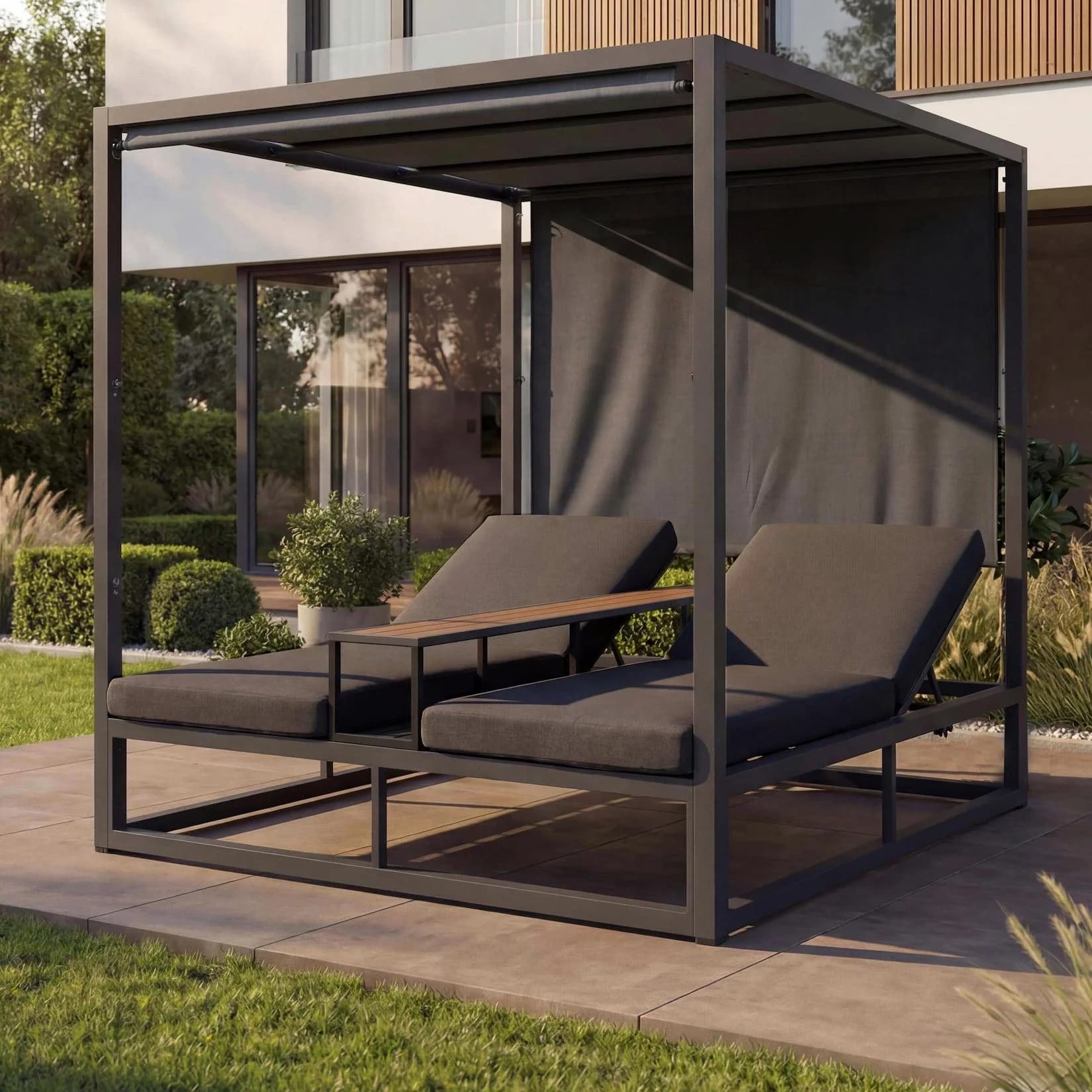 Alu Lounge-Gartenliege MCW-P81 Sonnenliege 196x165x196cm Dunkelgrau