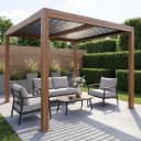 Pergola MCW-L46 Gartenpavillon Lamellen-Pavillon Aluminium-Gestell Holzoptik Bild 1