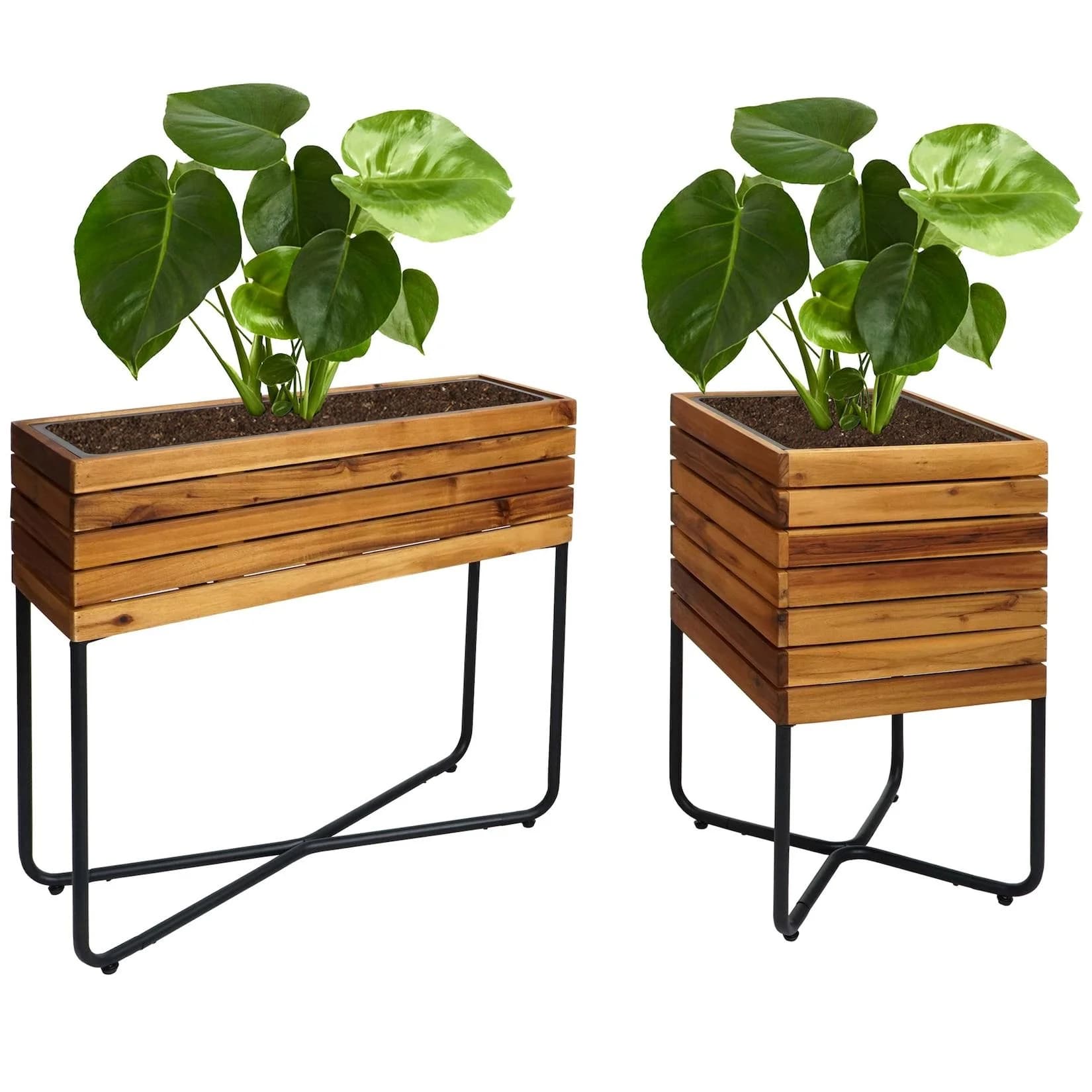 2er-Set Pflanzkasten MCW Stahl Akazie braun Outdoor