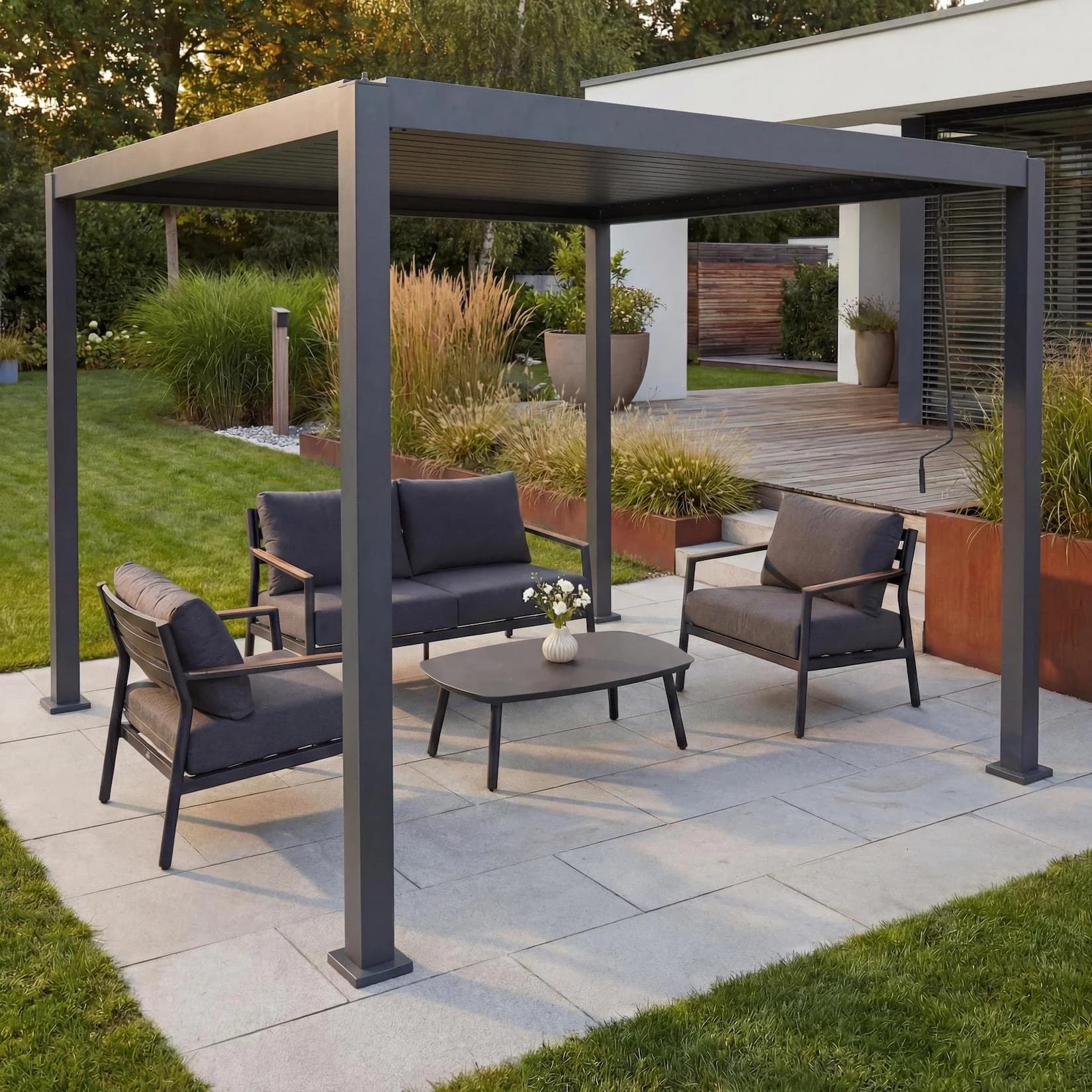 Pergola MCW-P65 Terrassenüberdachung Gartenpavillon 3x3m Anthrazit