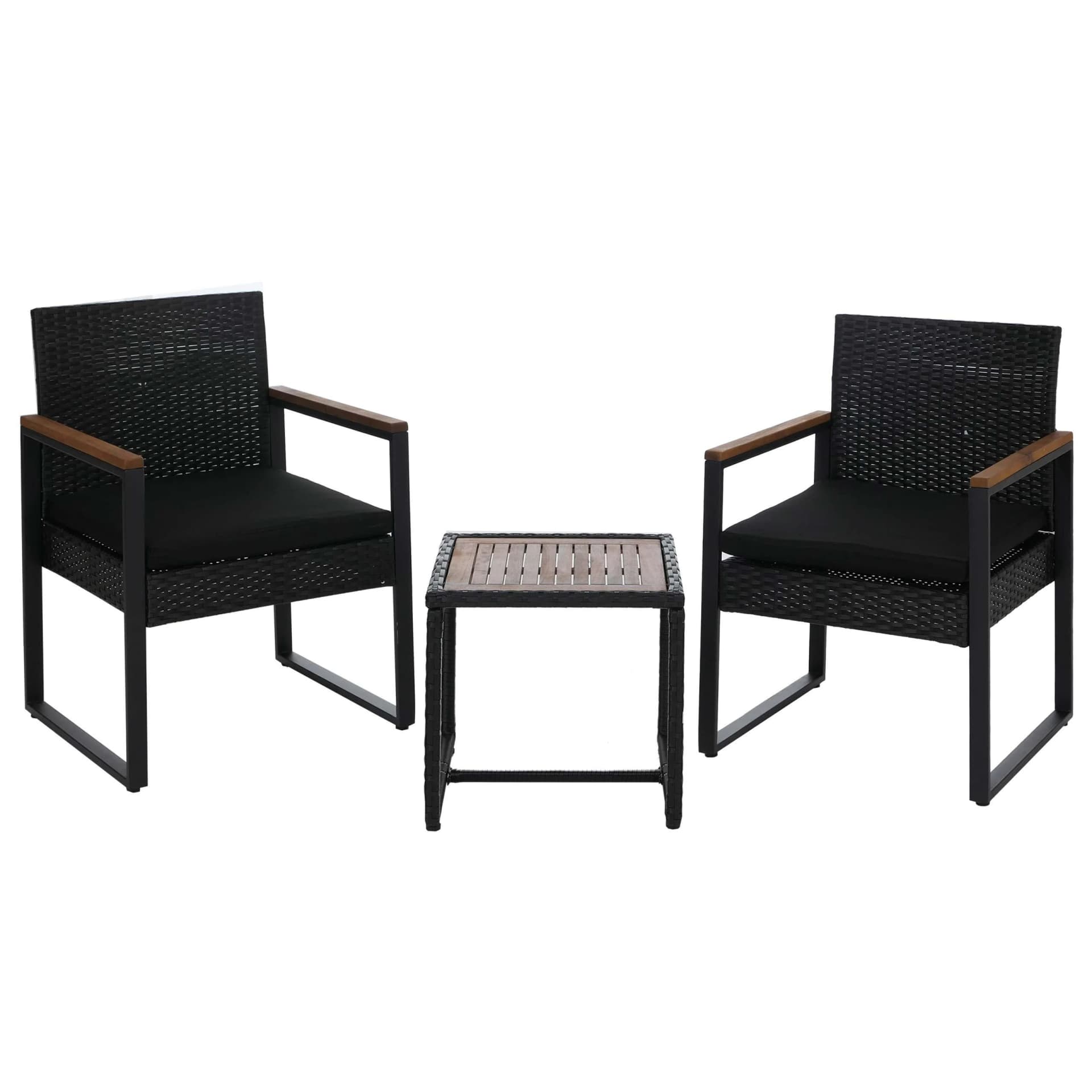Poly-Rattan Garnitur MCW-P74 Garten Lounge-Set 2x Stuhl Tisch Akazie Holz Stoff Schwarz - Bild 2