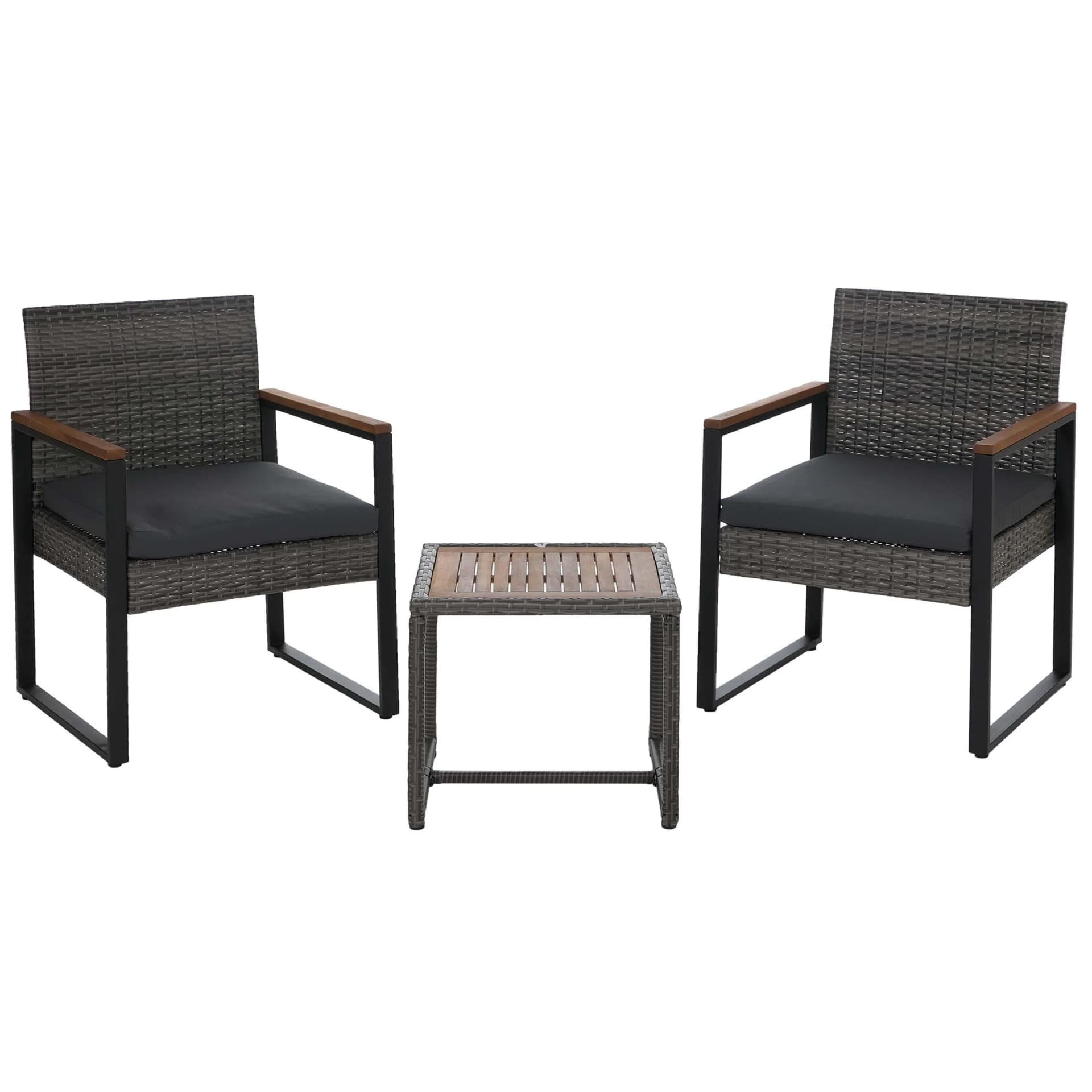 Poly-Rattan Garnitur MCW-P74 Lounge-Set Garten 2x Stuhl Tisch Akazie Holz Stoff grau Polster grau - Bild 2